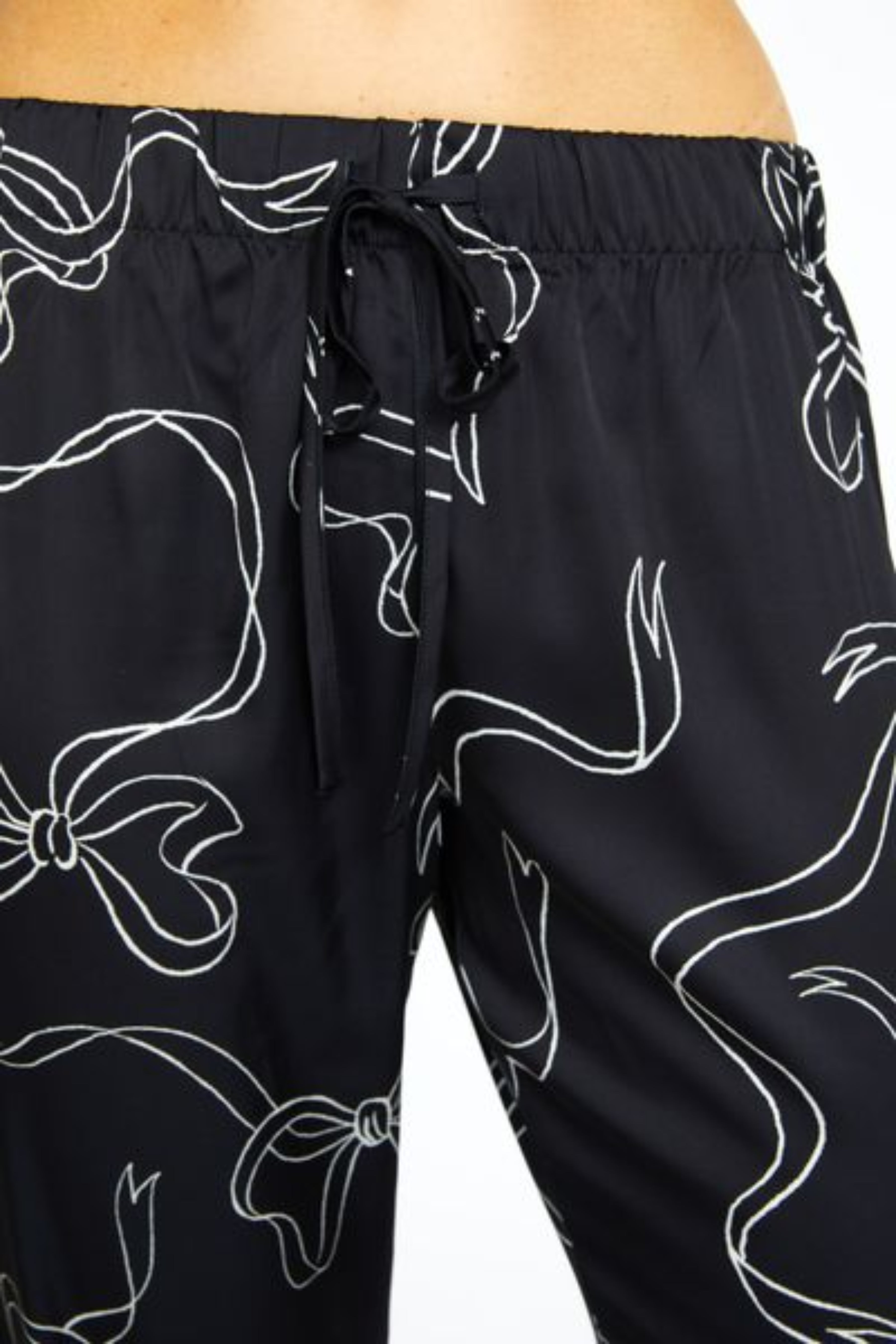 Bow Black PJ Short Sleeve with Long Pant Set
