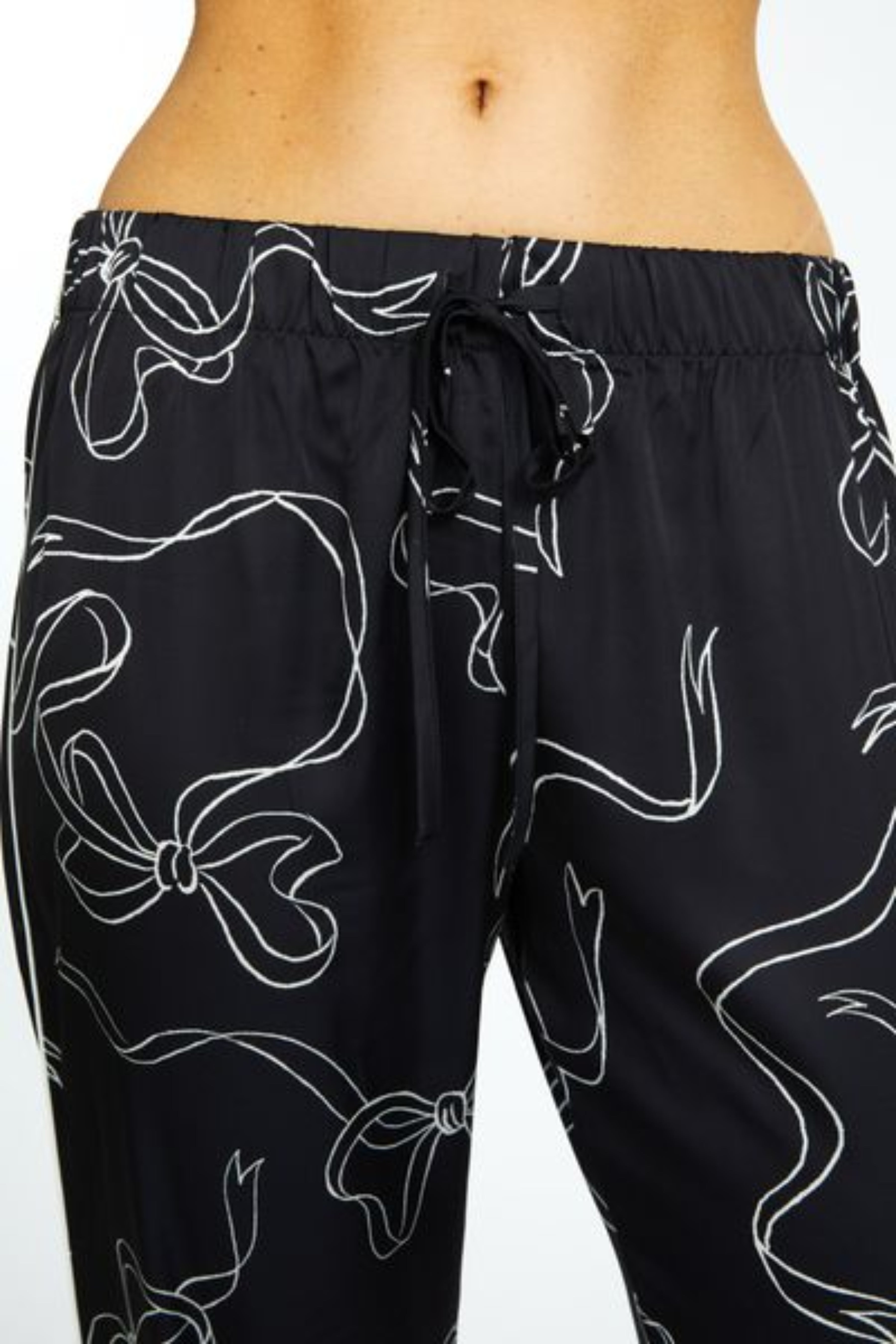 Bow Black PJ Short Sleeve with Long Pant Set