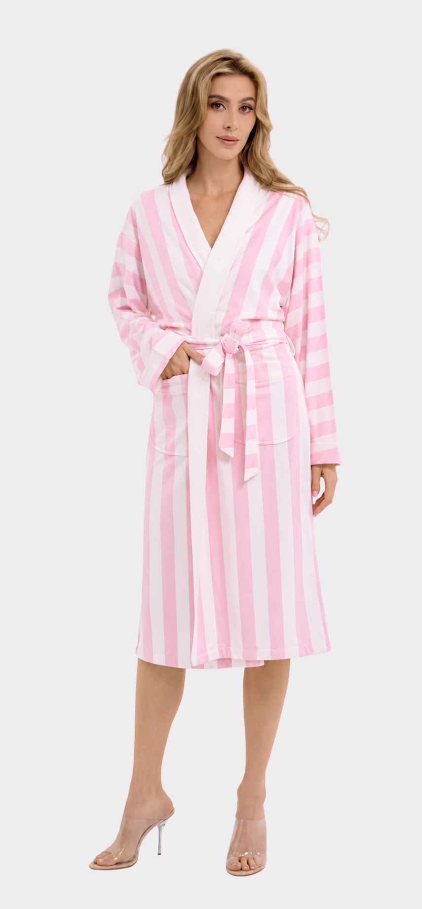 Cabana Pink Long Robe | Luxury Striped Resort Robe