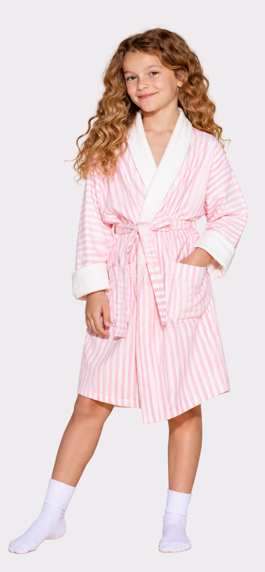 Princess Pink Stripe Kids Robe with Bubble Pink Embroidery | Wrap-Up by VP
