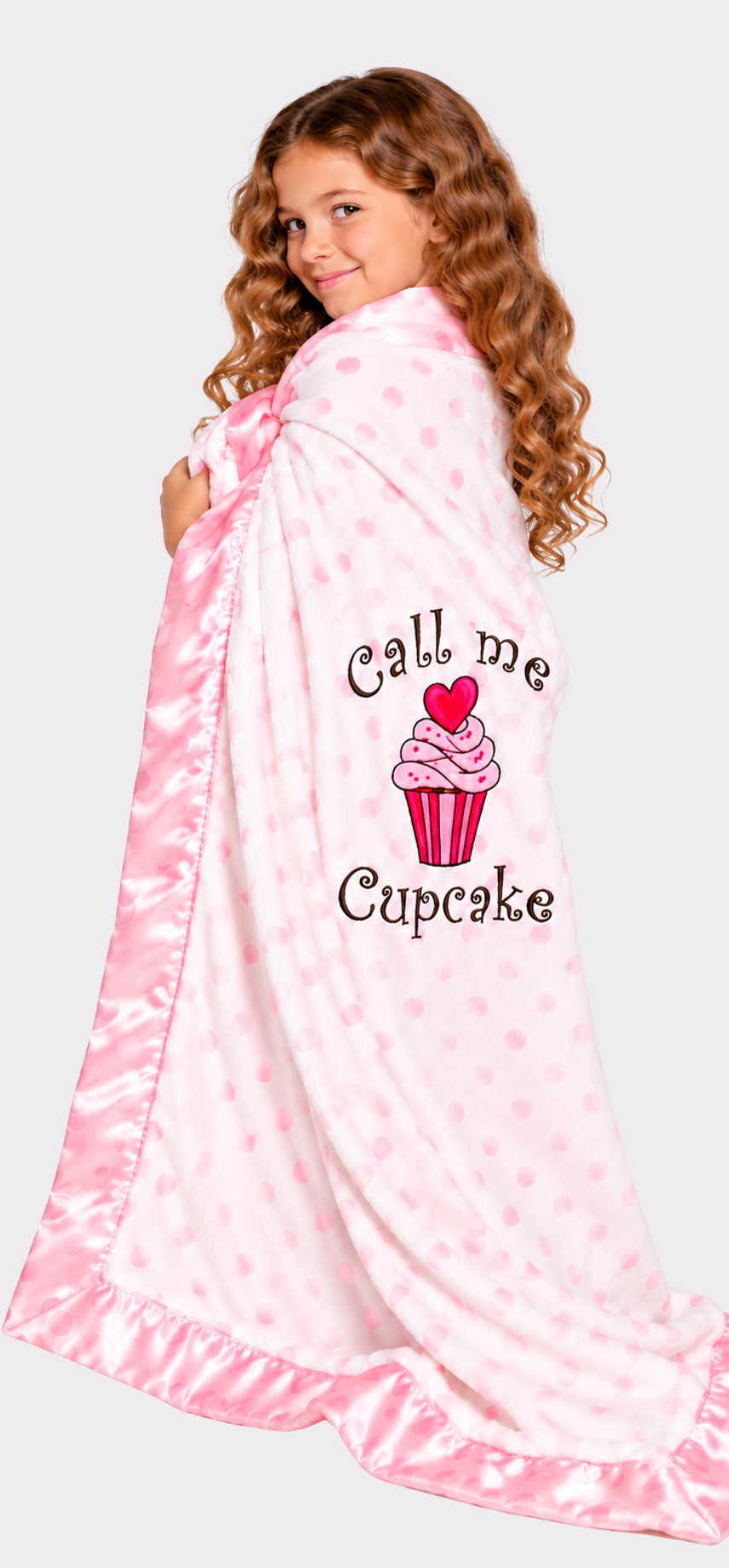 Call Me Cupcake Baby Blanket – Pink Polka Dot Satin Trim | 60" × 40"