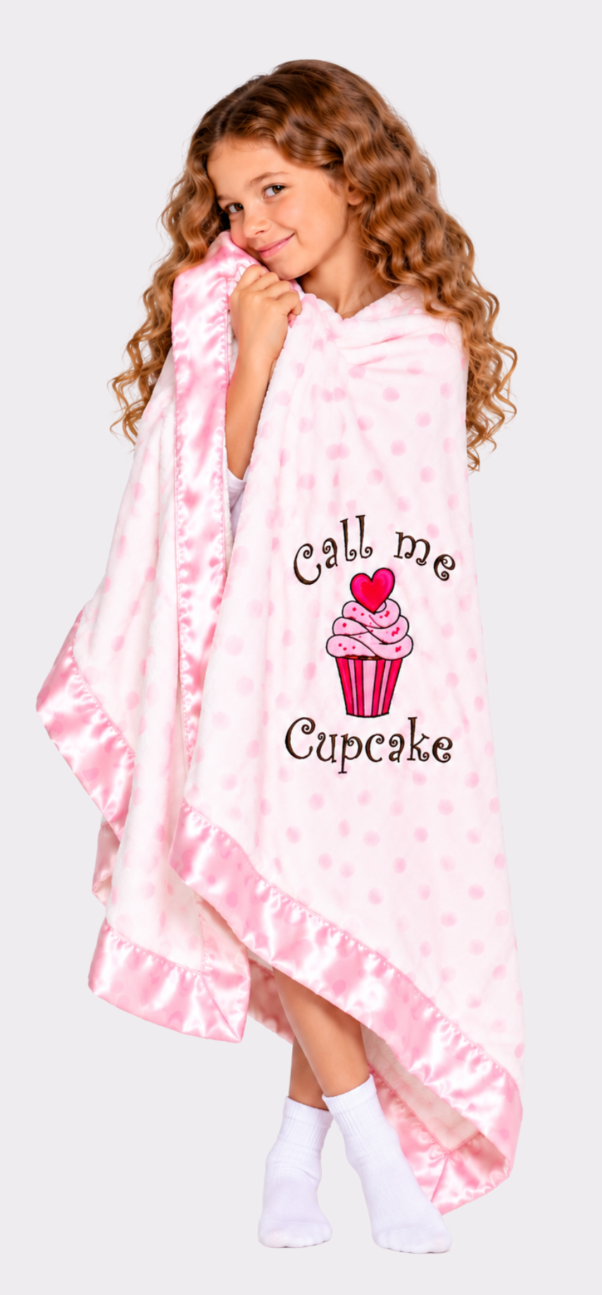 Call Me Cupcake Baby Blanket – Pink Polka Dot Satin Trim | 60" × 40"