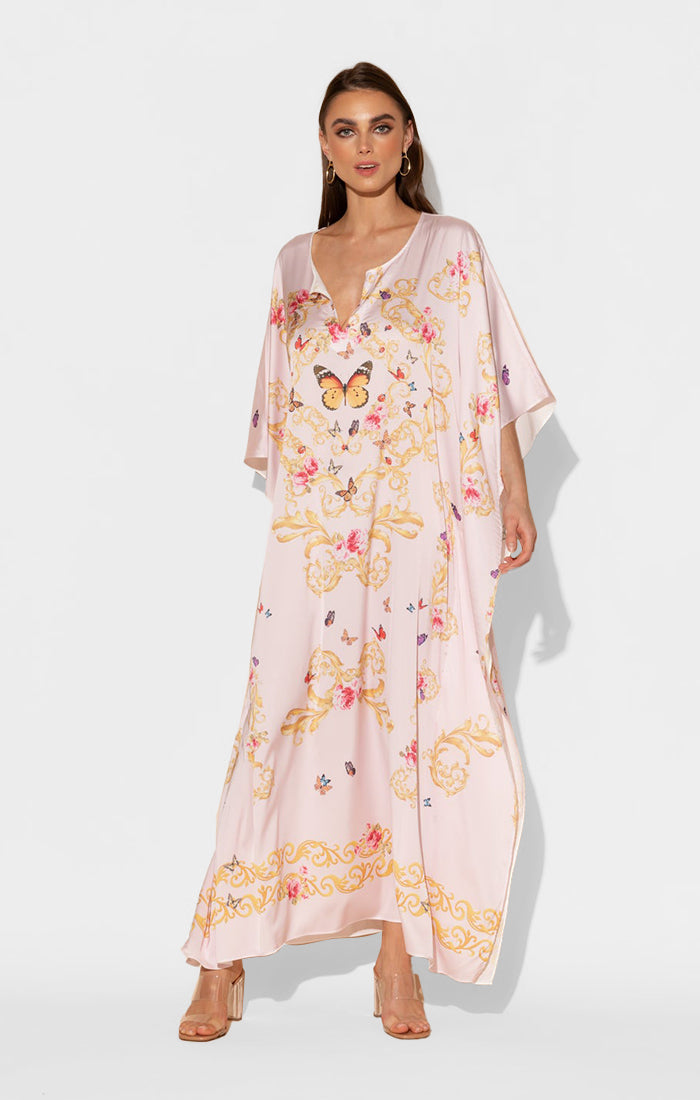 Pink Butterflies Long Caftan S/M