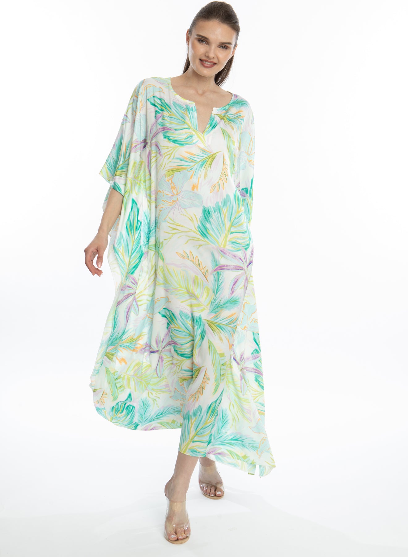 Bahamas Green Long Caftan – Elegant Polysilk Resortwear