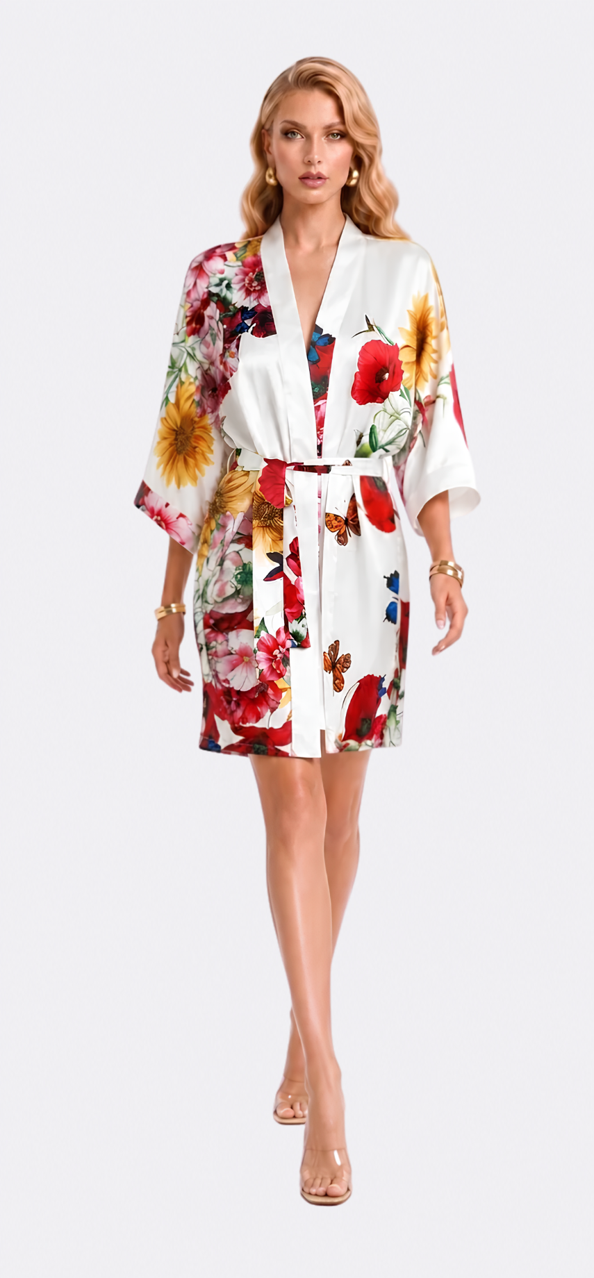 Bouquet Poly-Silk Short Kimono Robe