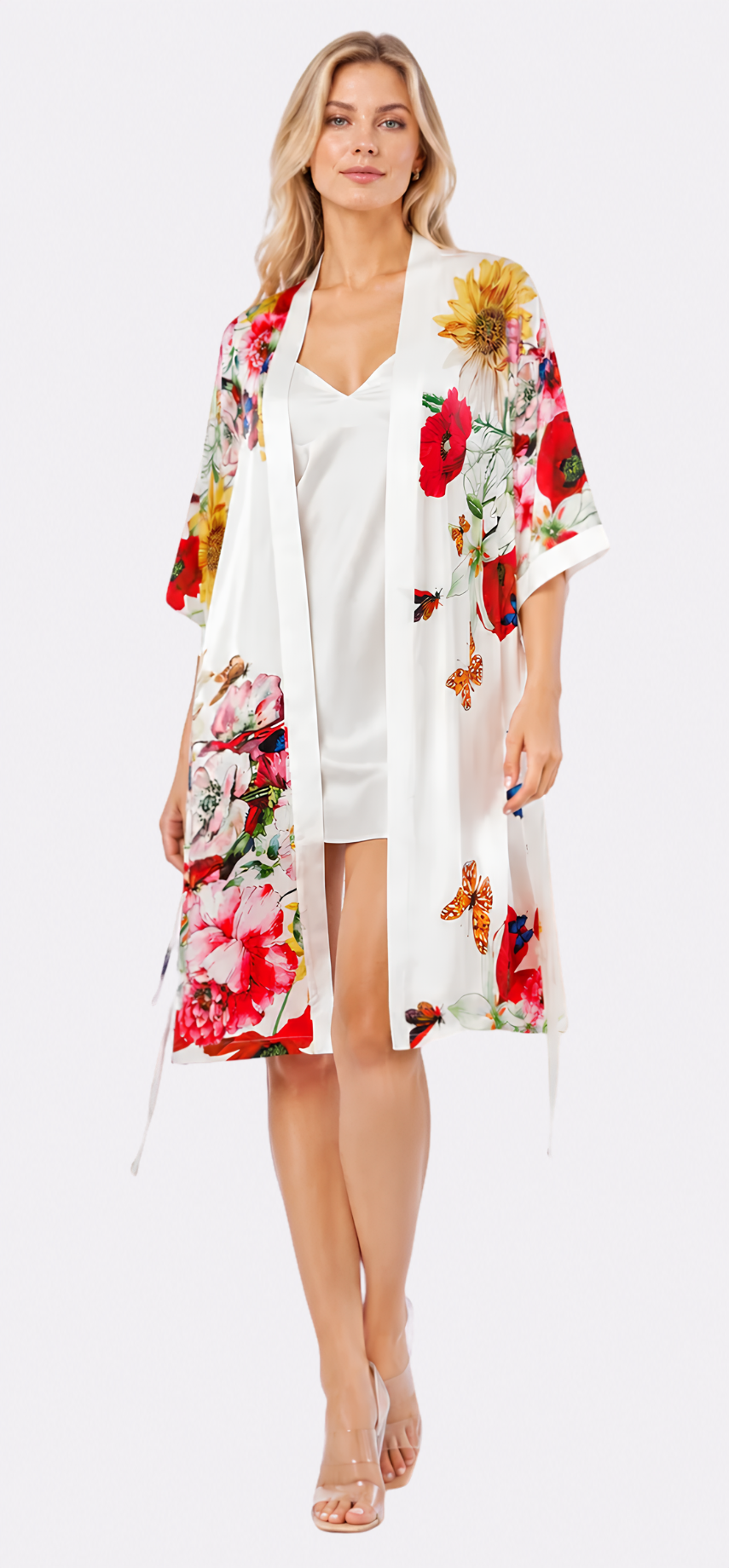 Bouquet Poly-Silk Short Kimono Robe