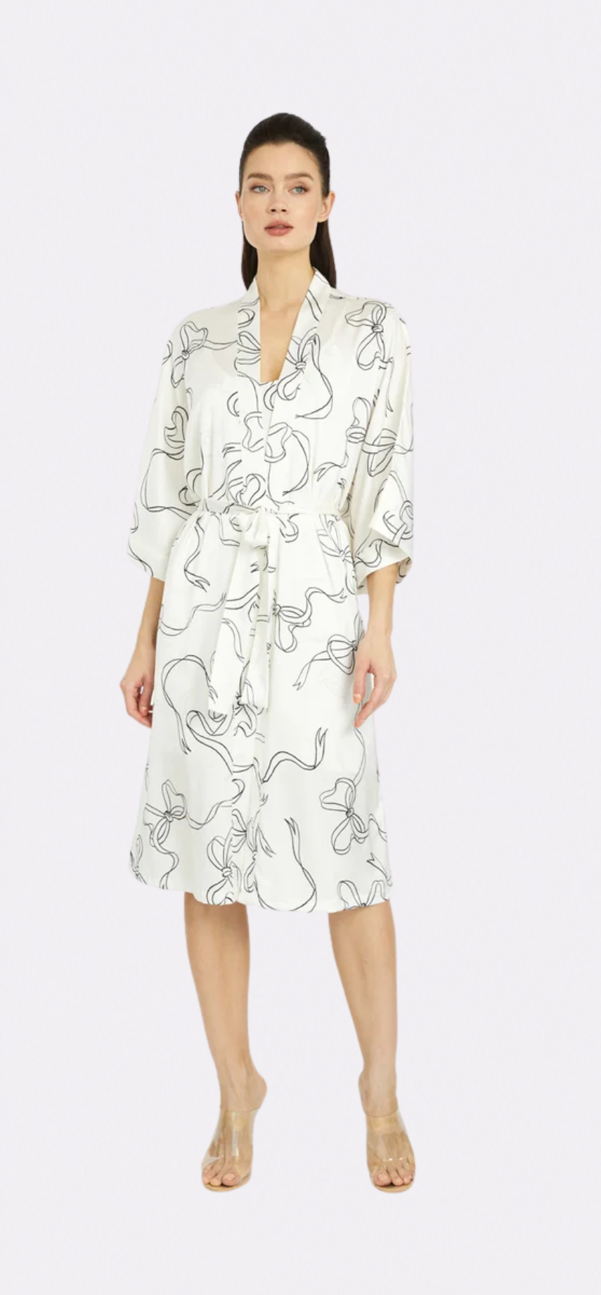 Bow White Silky Kimono