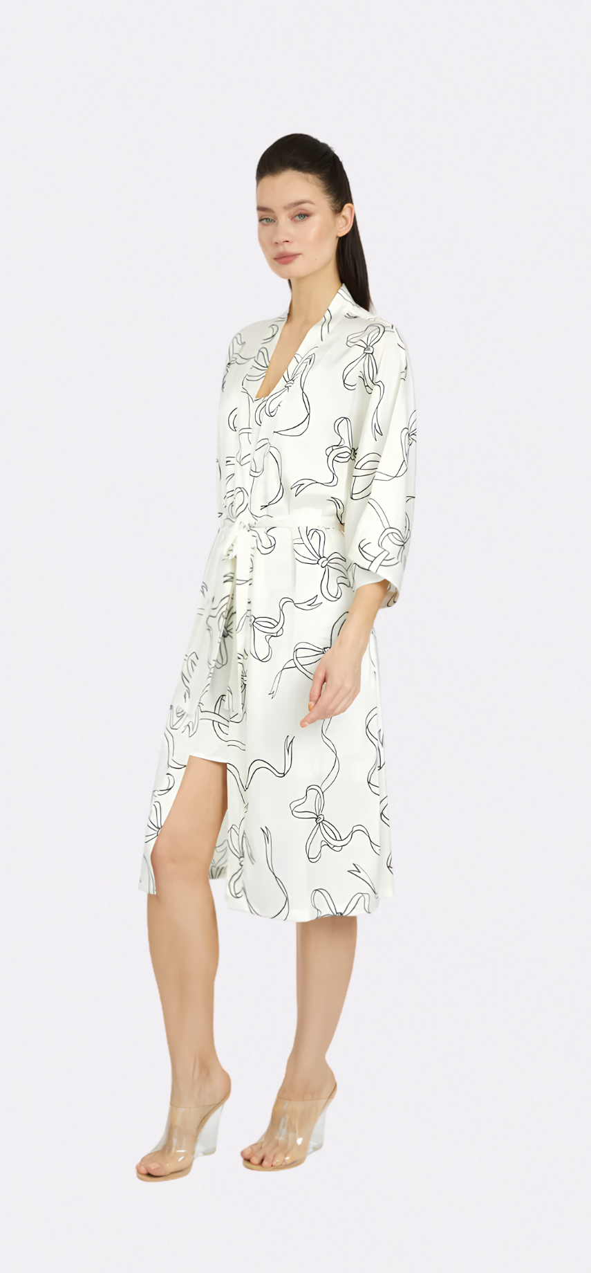 Bow White Silky Kimono