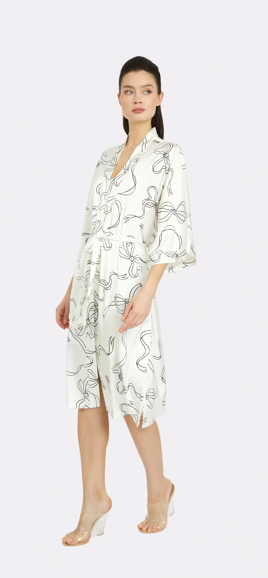 Bow White Silky Kimono