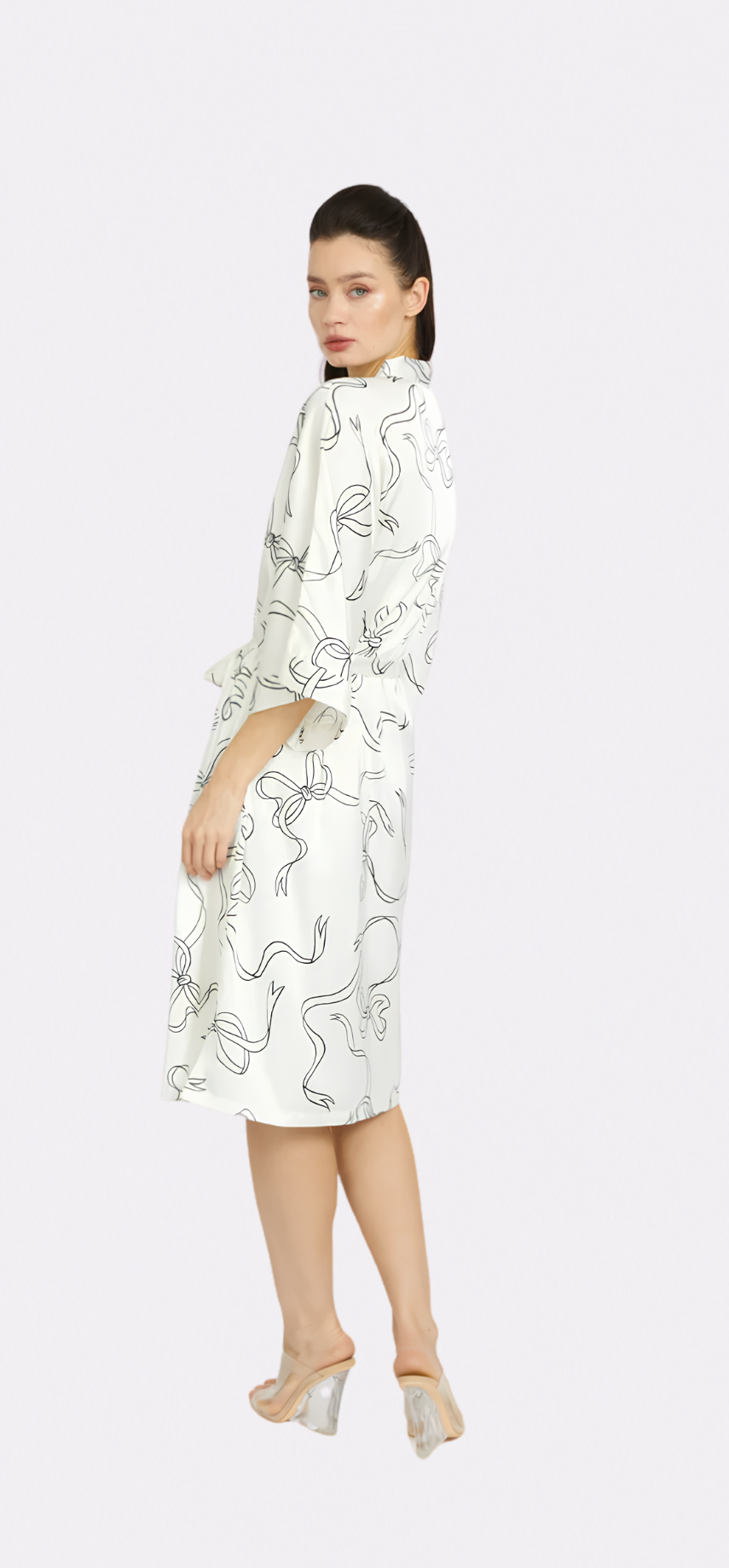 Bow White Silky Kimono