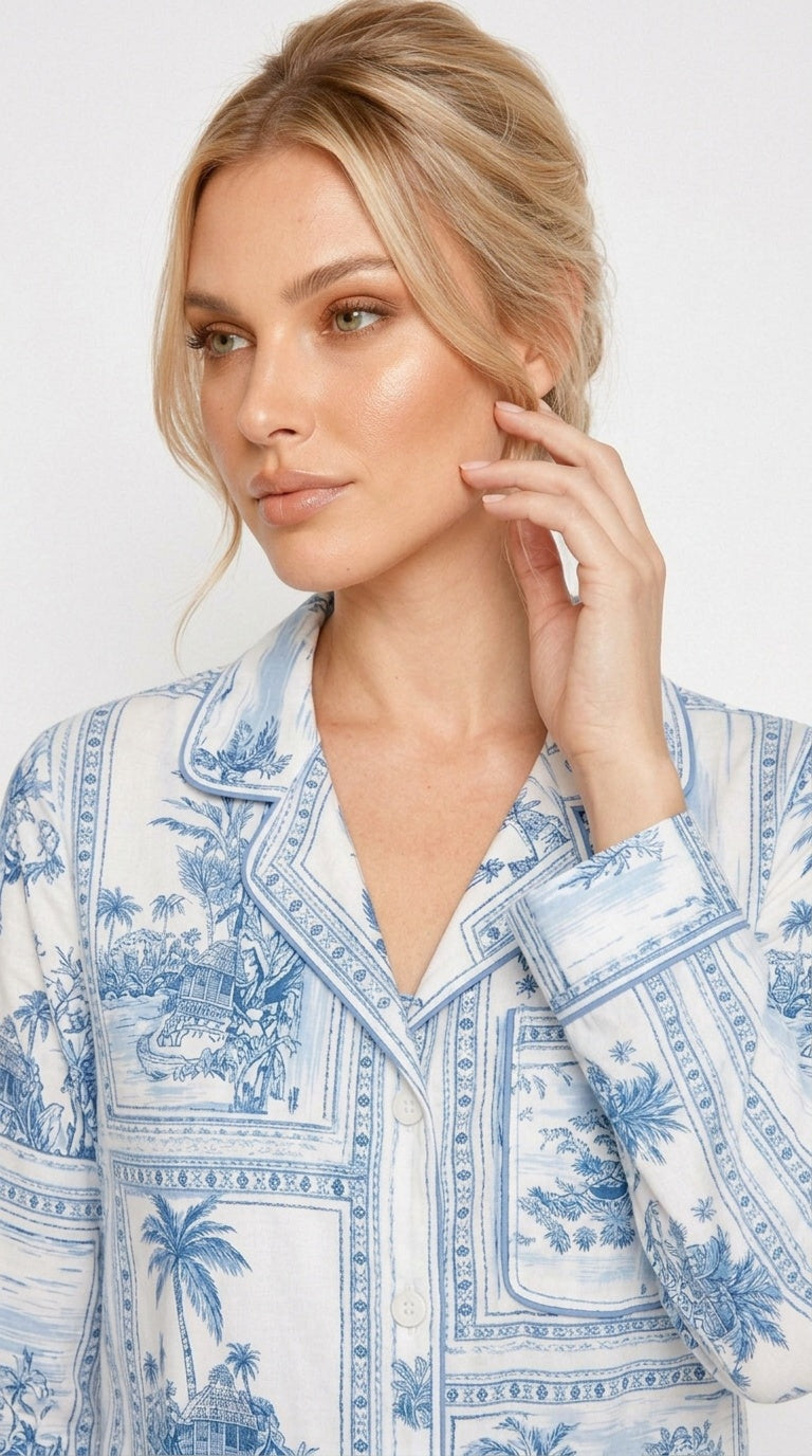 Bungalow Blue Long Pajama Set