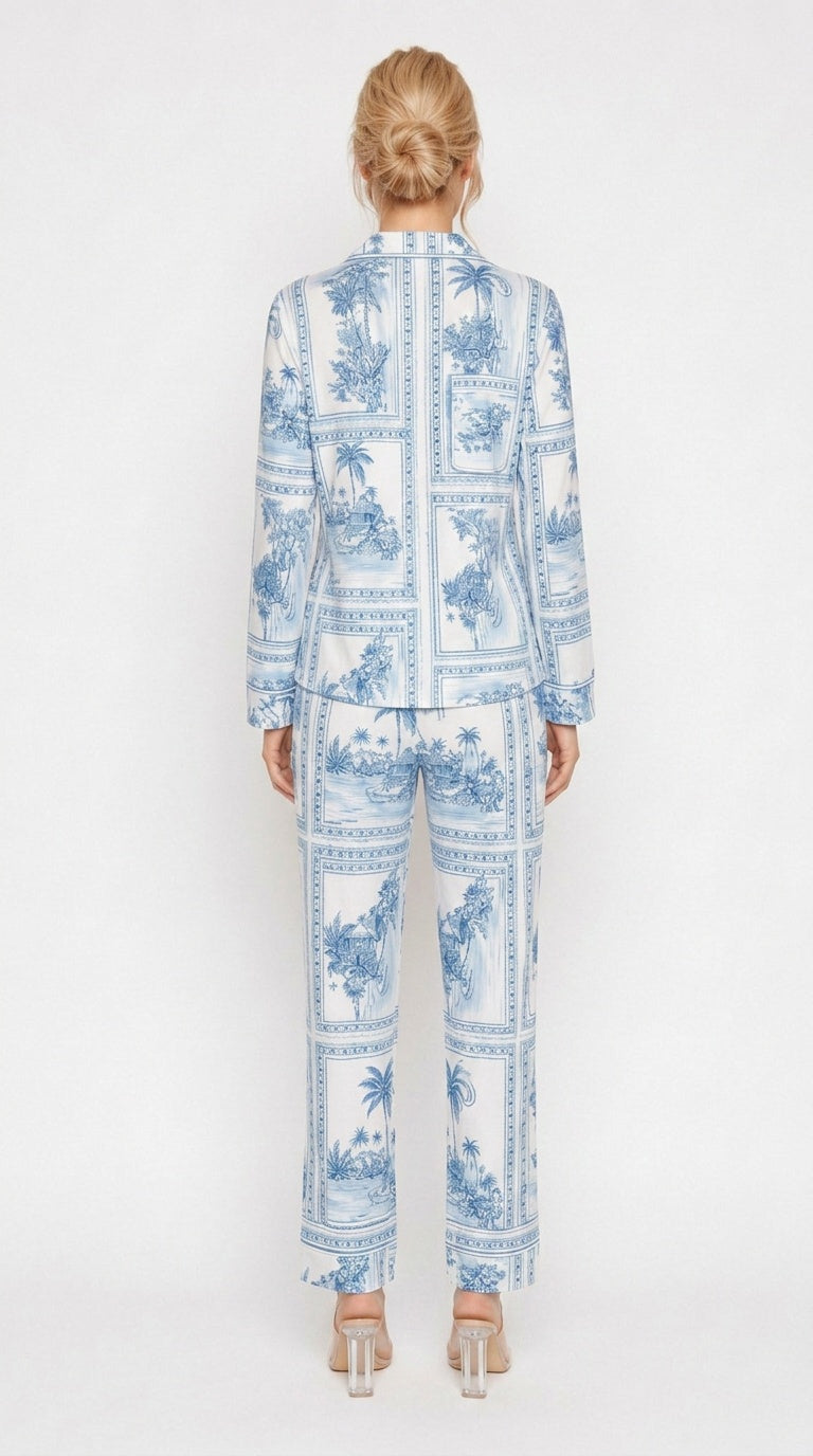 Bungalow Blue Long Pajama Set