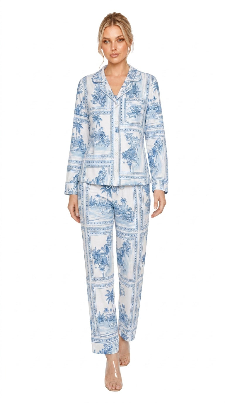 Bungalow Blue Long Pajama Set