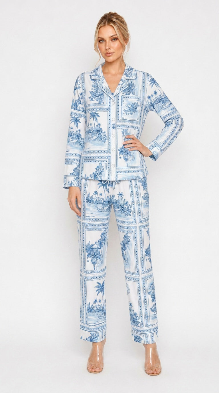 Bungalow Blue Long Pajama Set