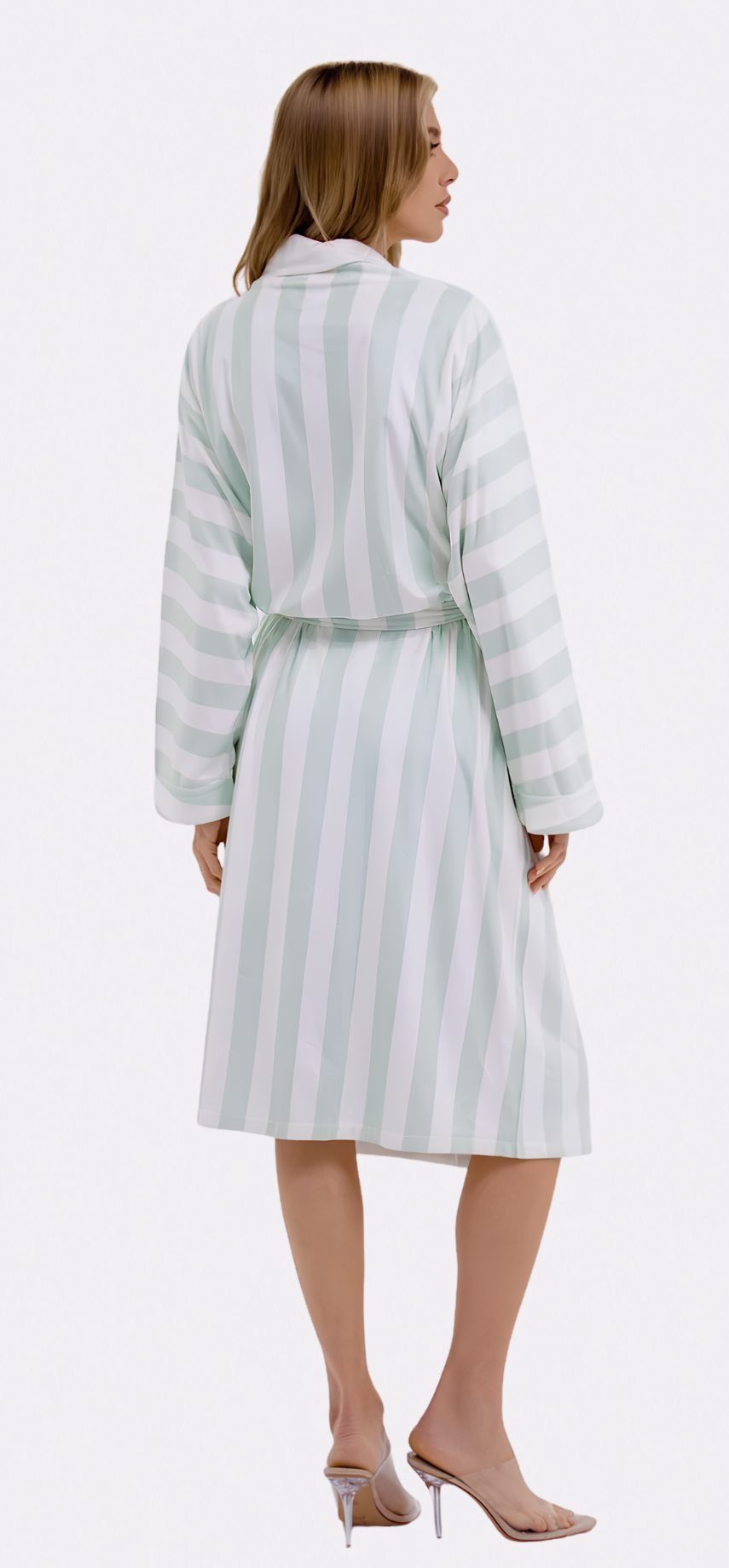 Cabana Mint Long Robe | Luxury Striped Resort Robe