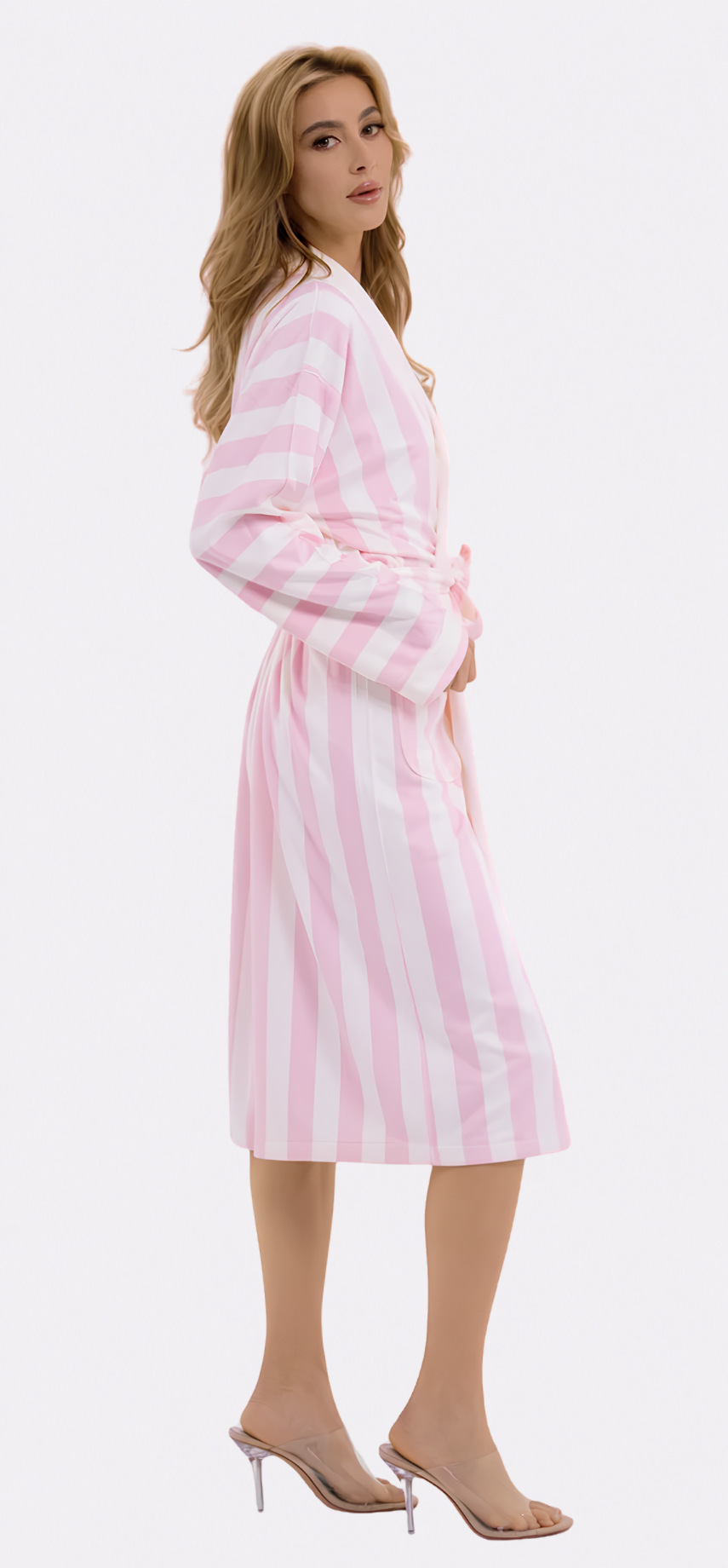 Cabana Pink Long Robe | Luxury Striped Resort Robe