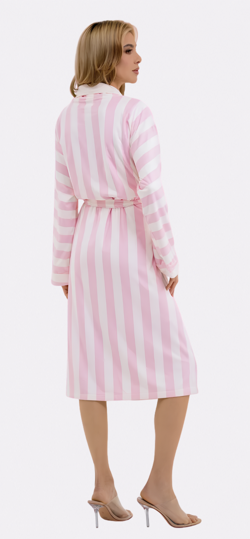 Cabana Pink Long Robe | Luxury Striped Resort Robe
