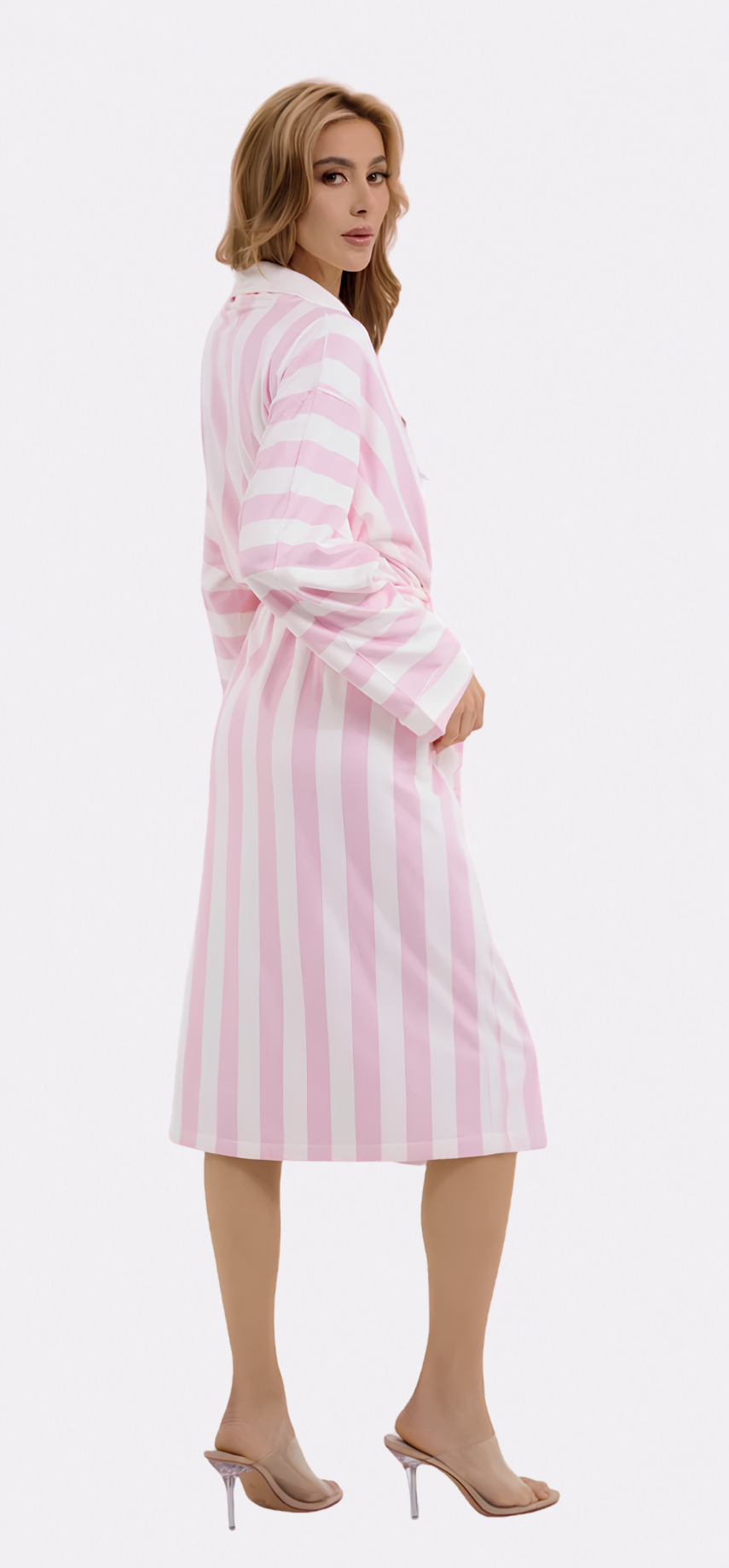Cabana Pink Long Robe | Luxury Striped Resort Robe