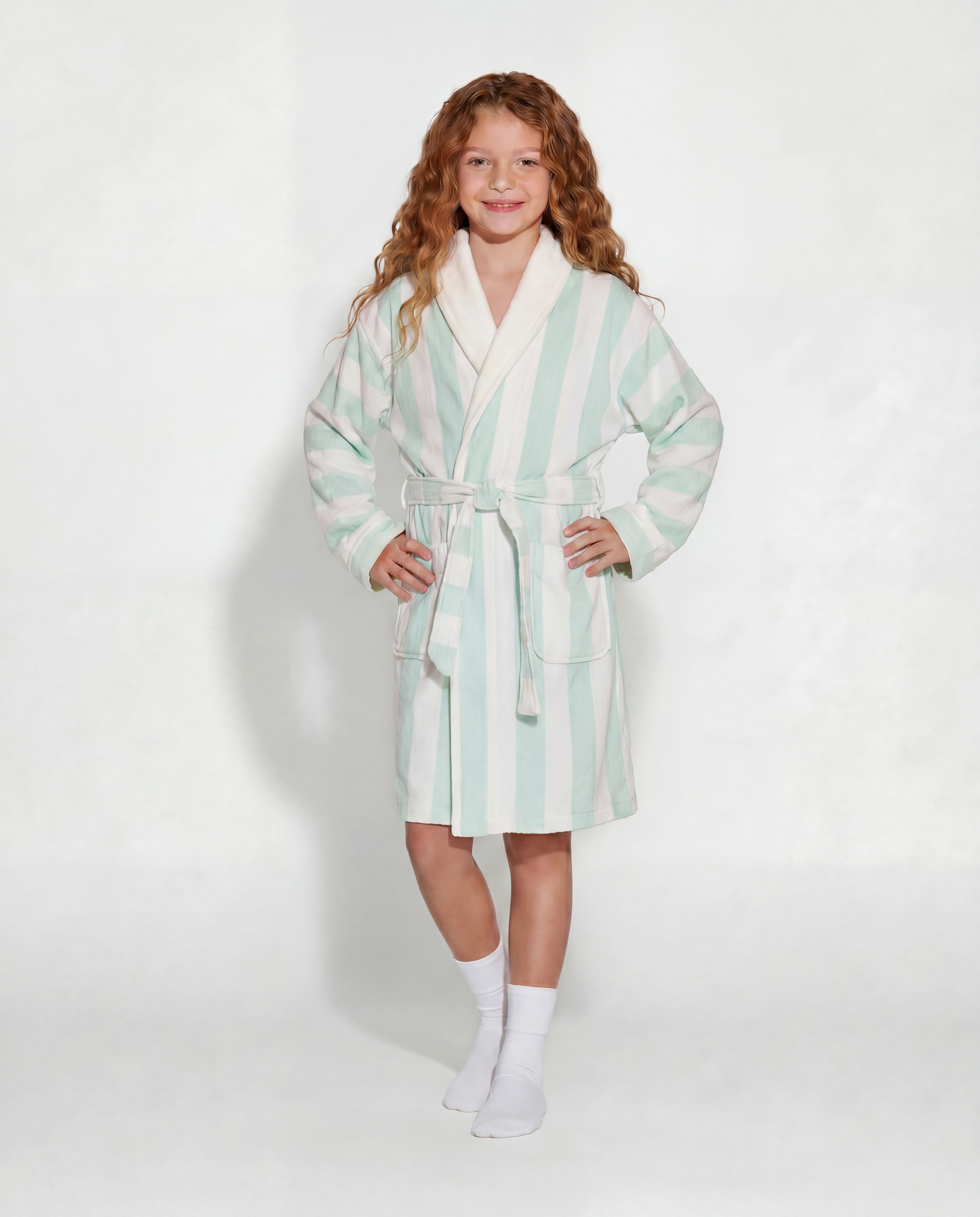 Cabana mint Kids Robe | Luxury Striped Kids Bathrobe
