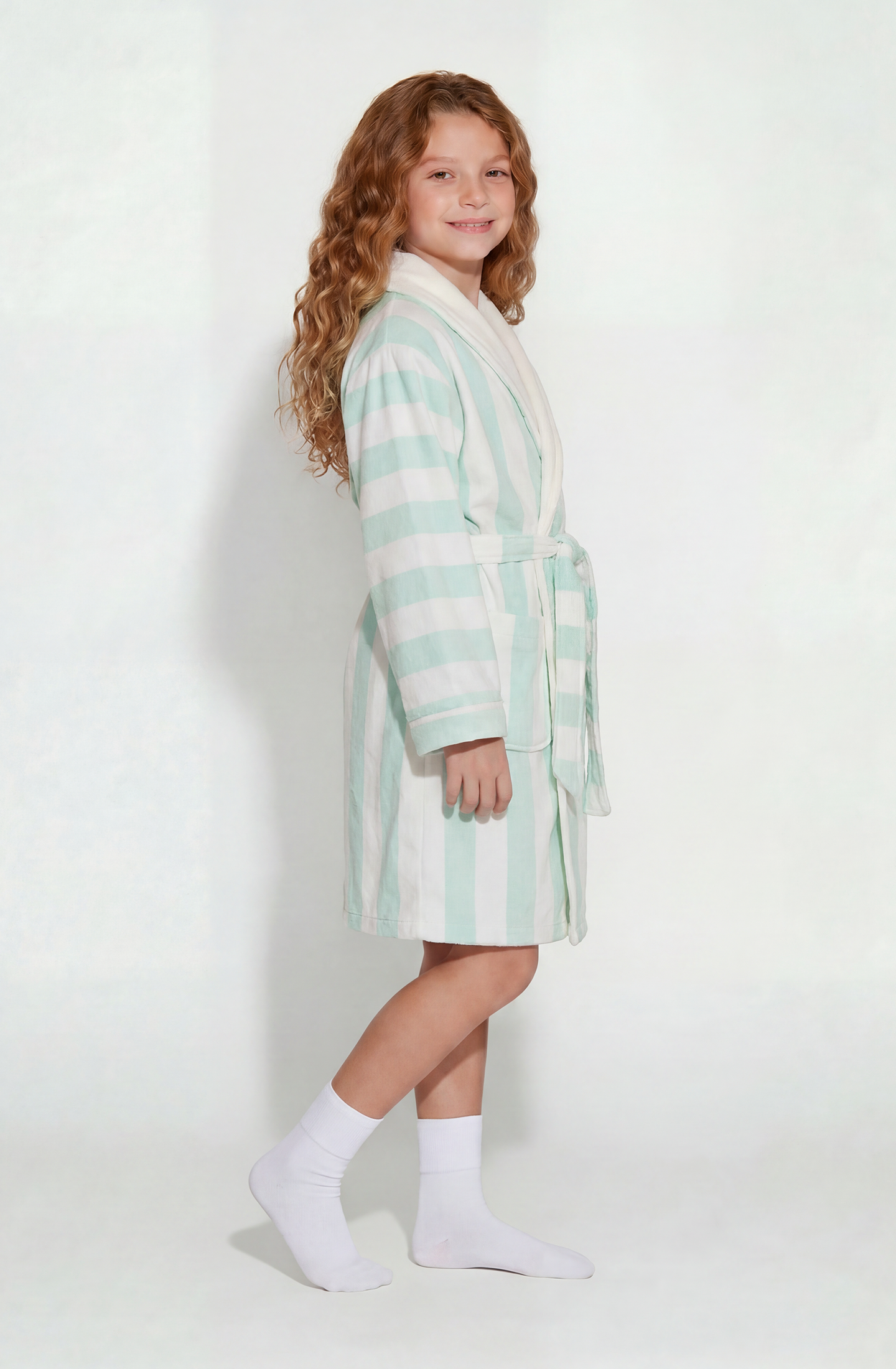 Cabana mint Kids Robe | Luxury Striped Kids Bathrobe