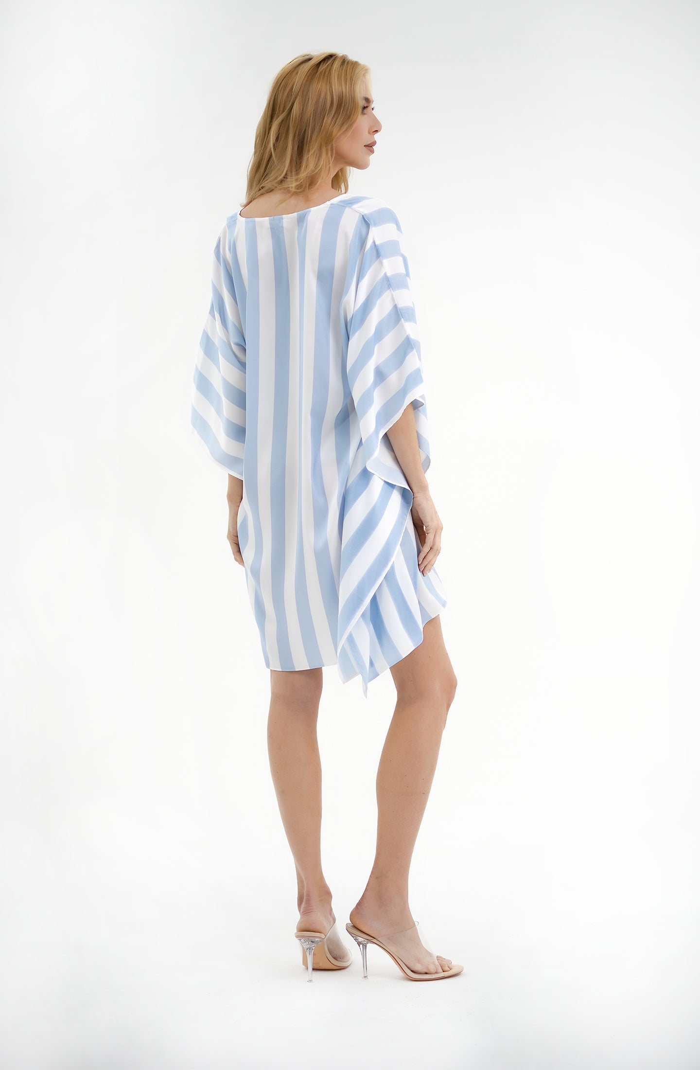 Cabana Blue Short Caftan | Luxury Striped Resort Caftan