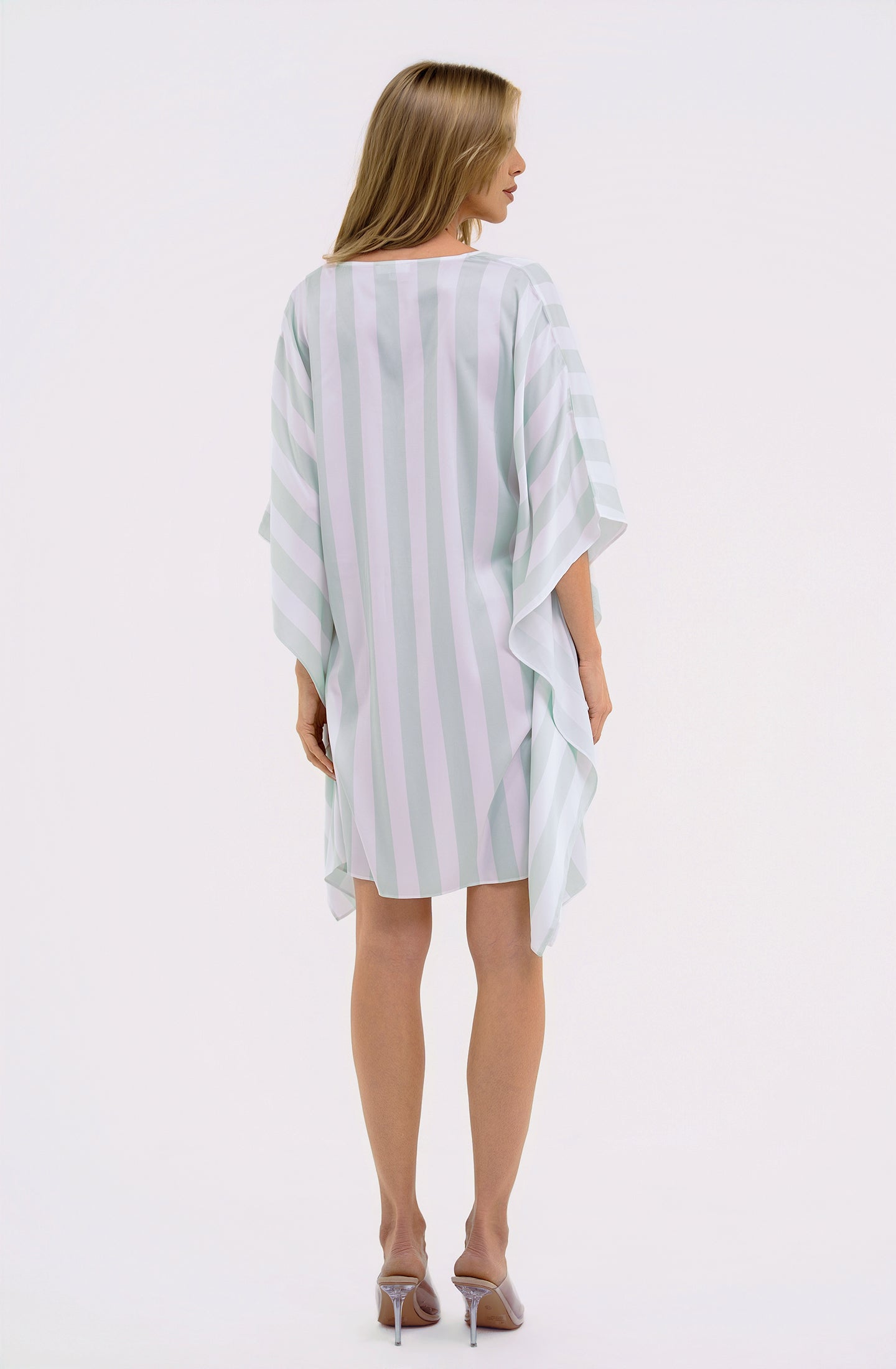 Cabana Mint Short Caftan | Luxury Striped Resort Caftan