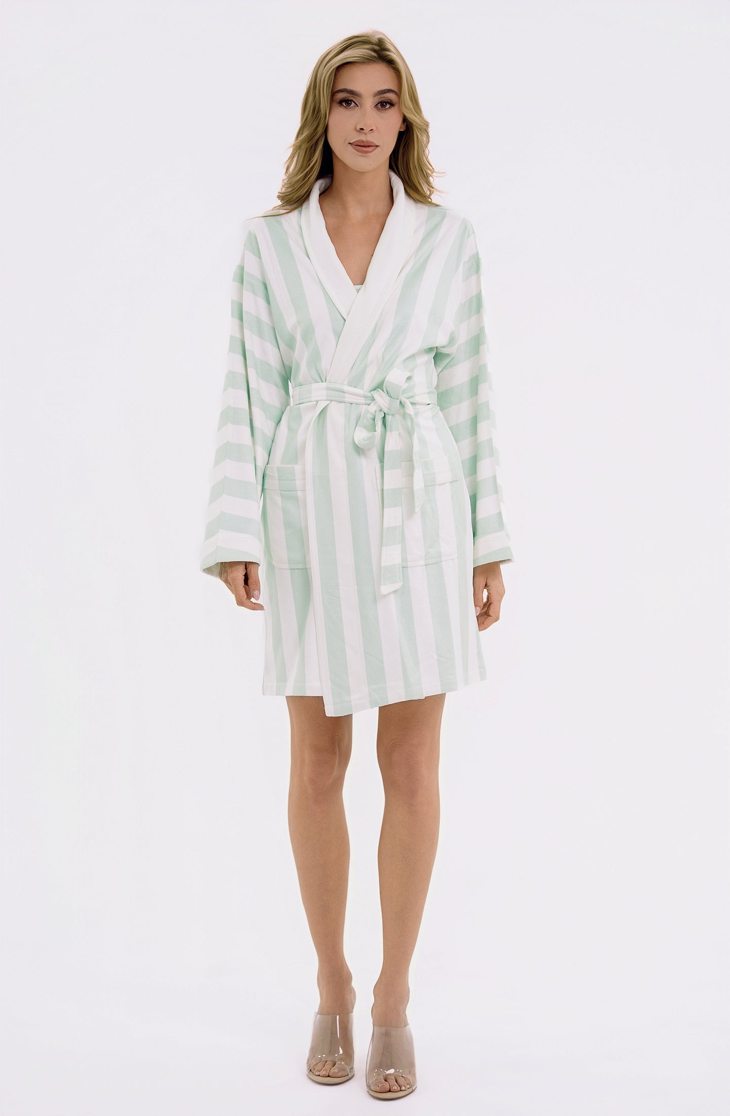 Cabana Mint Short Robe | Luxury Striped Resort Robe