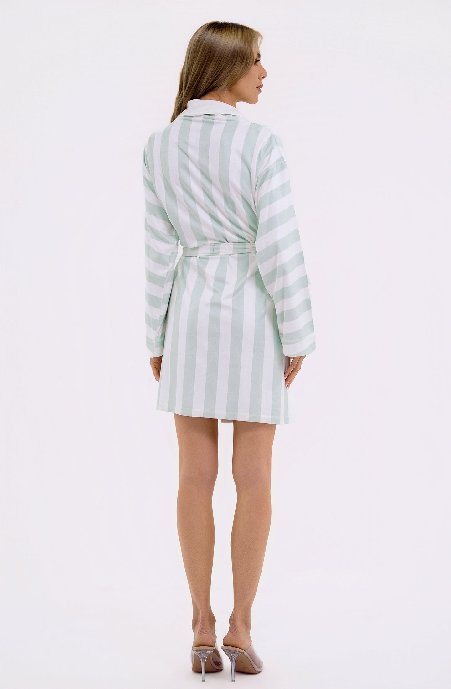 Cabana Mint Short Robe | Luxury Striped Resort Robe