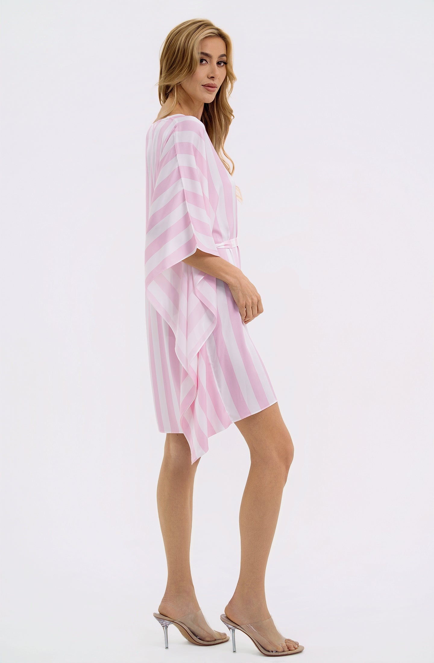 Cabana Pink Short Caftan | Luxury Striped Resort Caftan