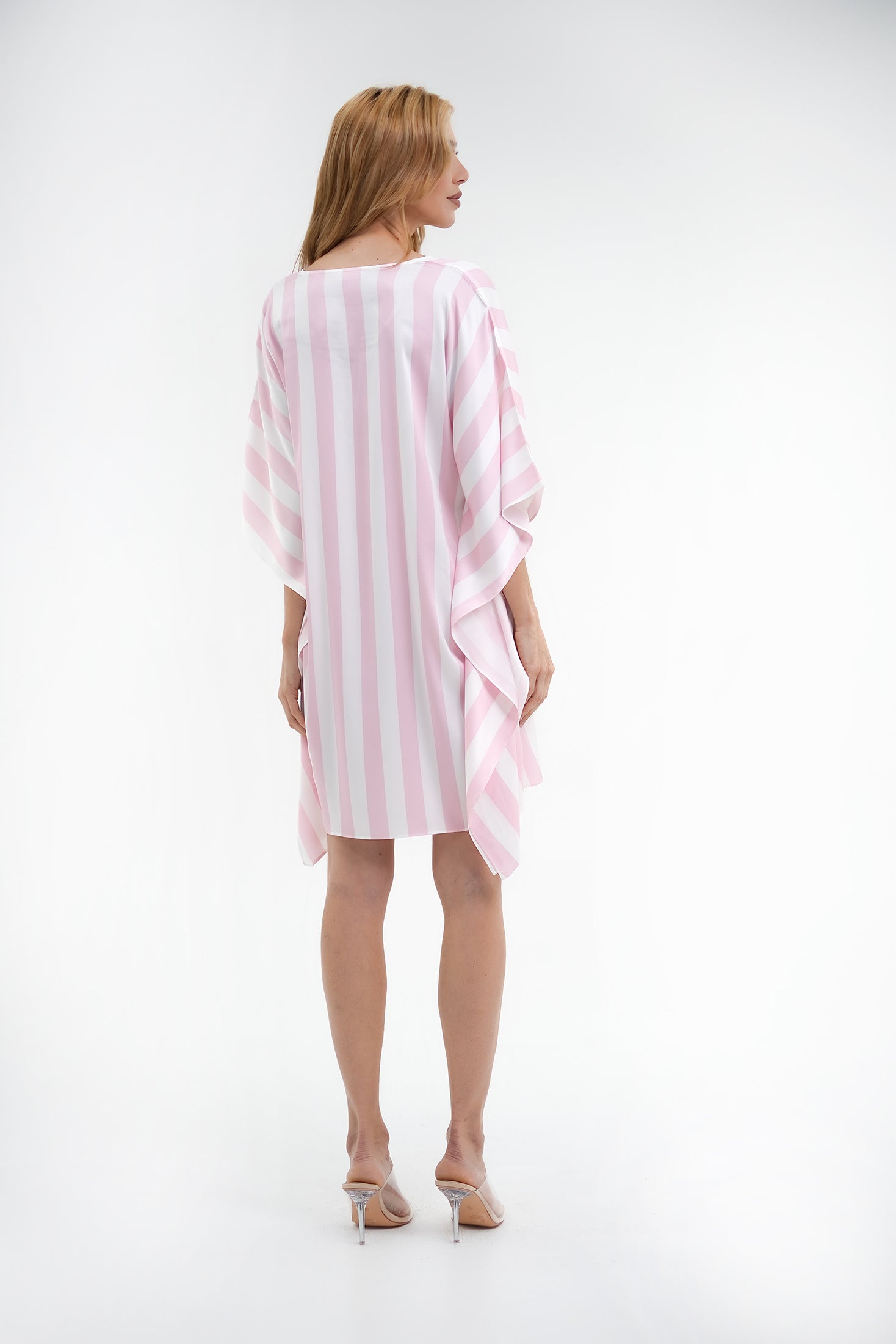Cabana Pink Short Caftan | Luxury Striped Resort Caftan
