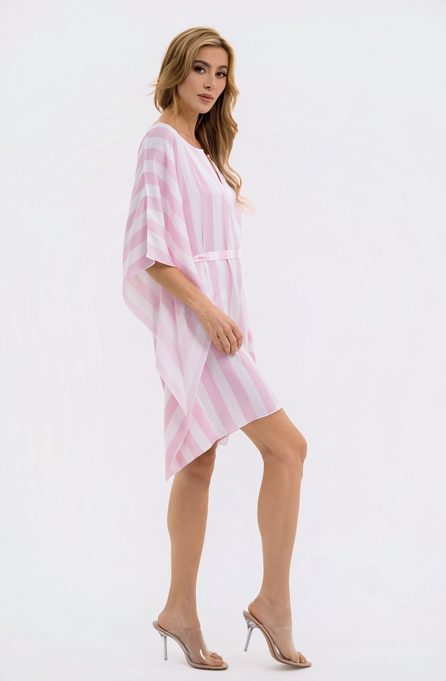 Cabana Pink Short Caftan | Luxury Striped Resort Caftan