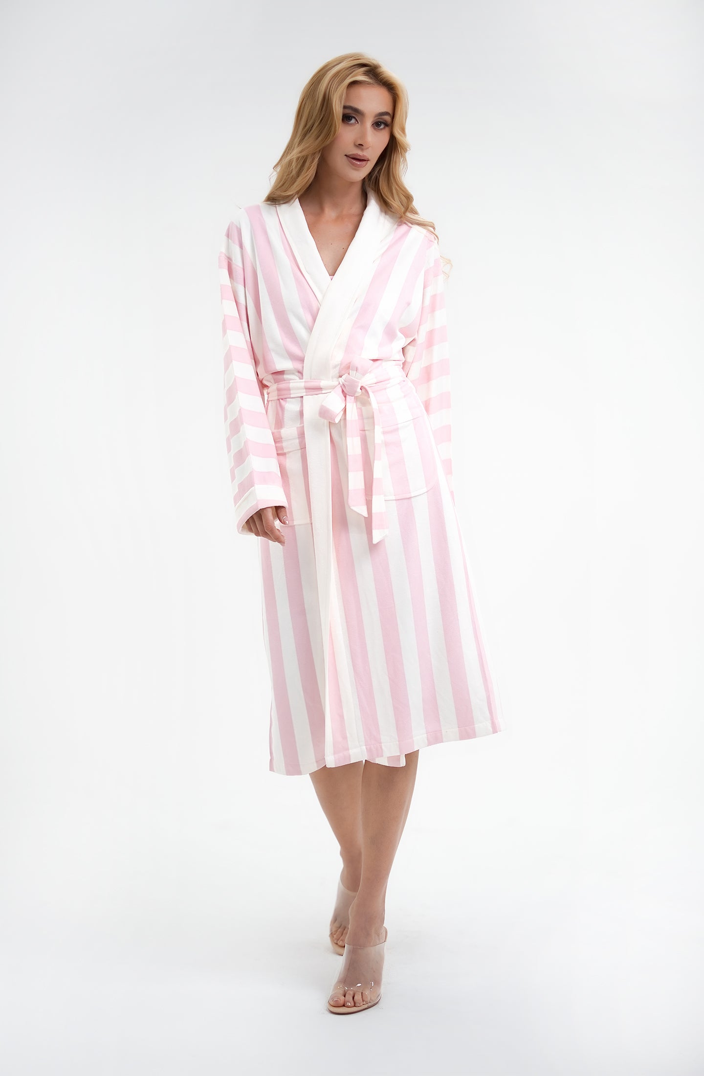 Cabana Pink Long Robe | Luxury Striped Resort Robe