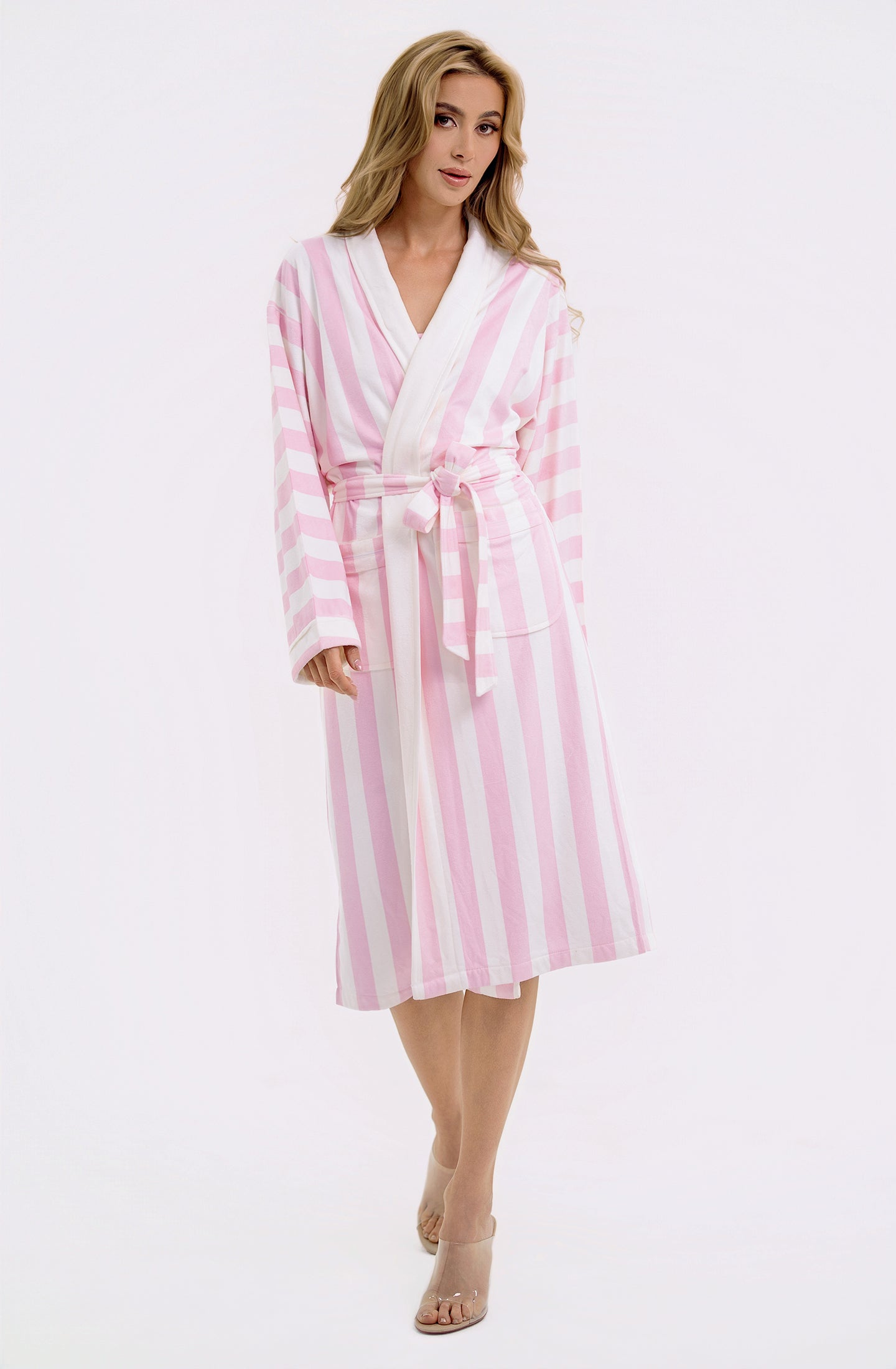 Cabana Pink Long Robe | Luxury Striped Resort Robe