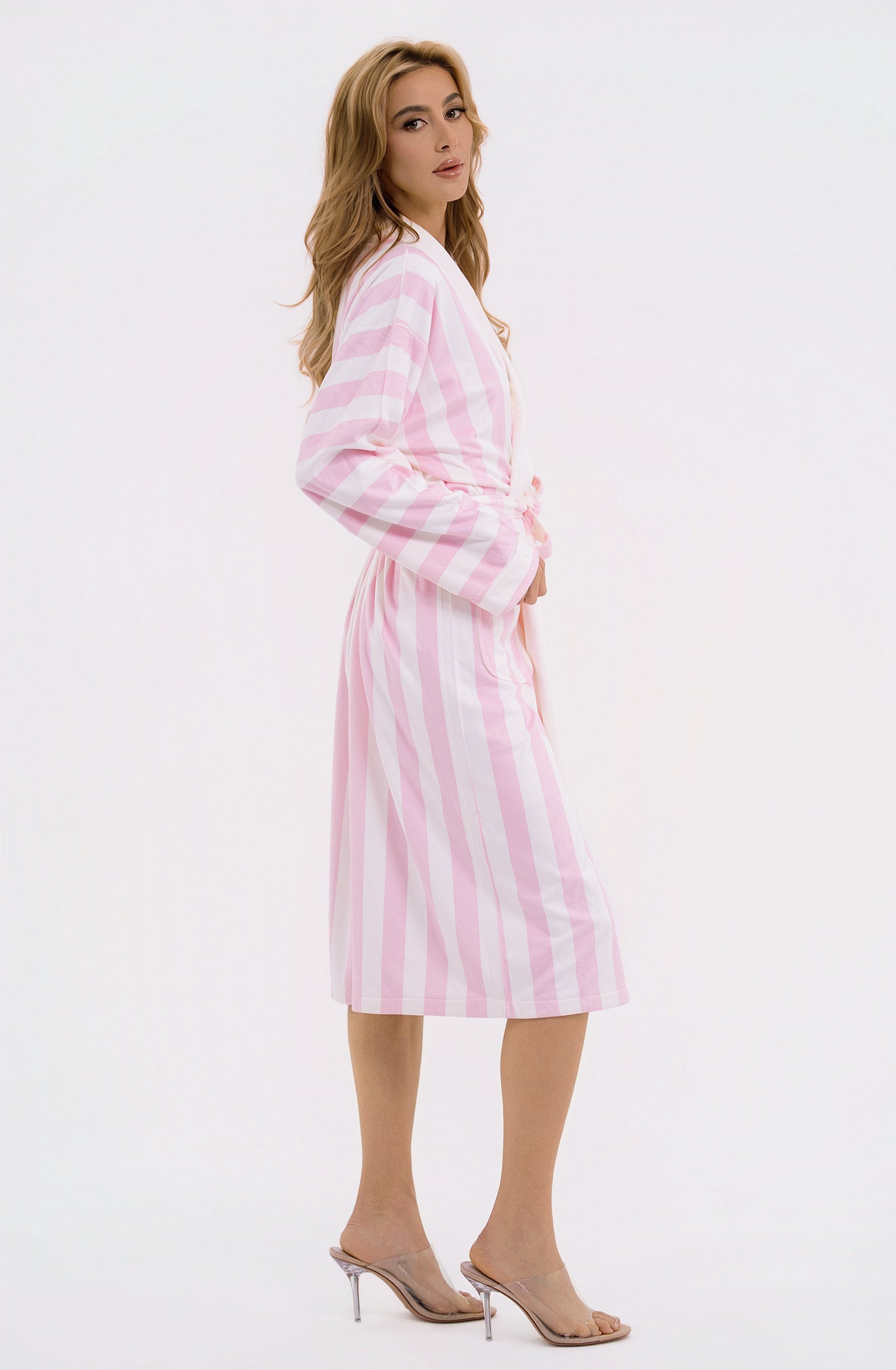 Cabana Pink Long Robe | Luxury Striped Resort Robe