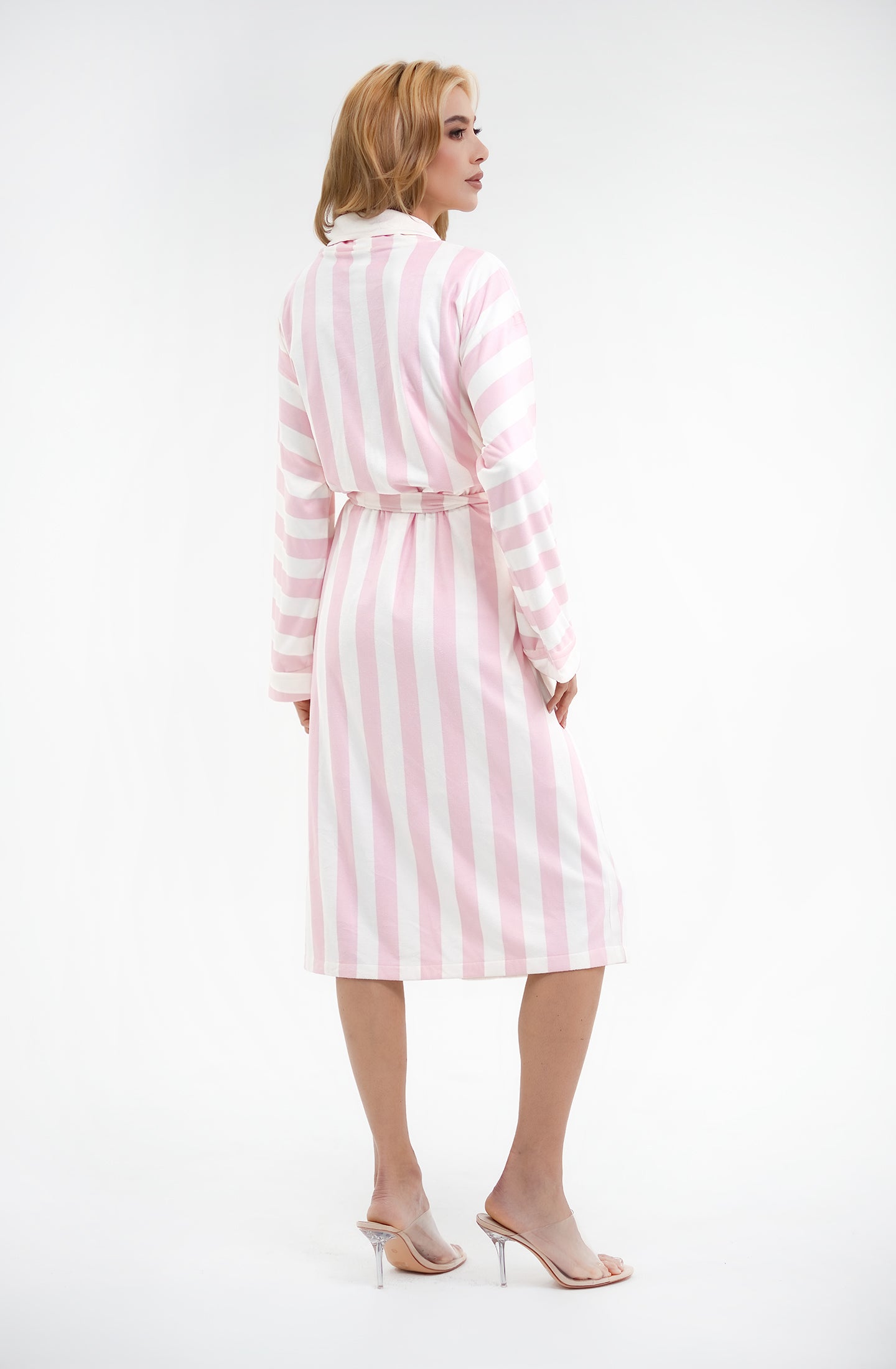 Cabana Pink Long Robe | Luxury Striped Resort Robe