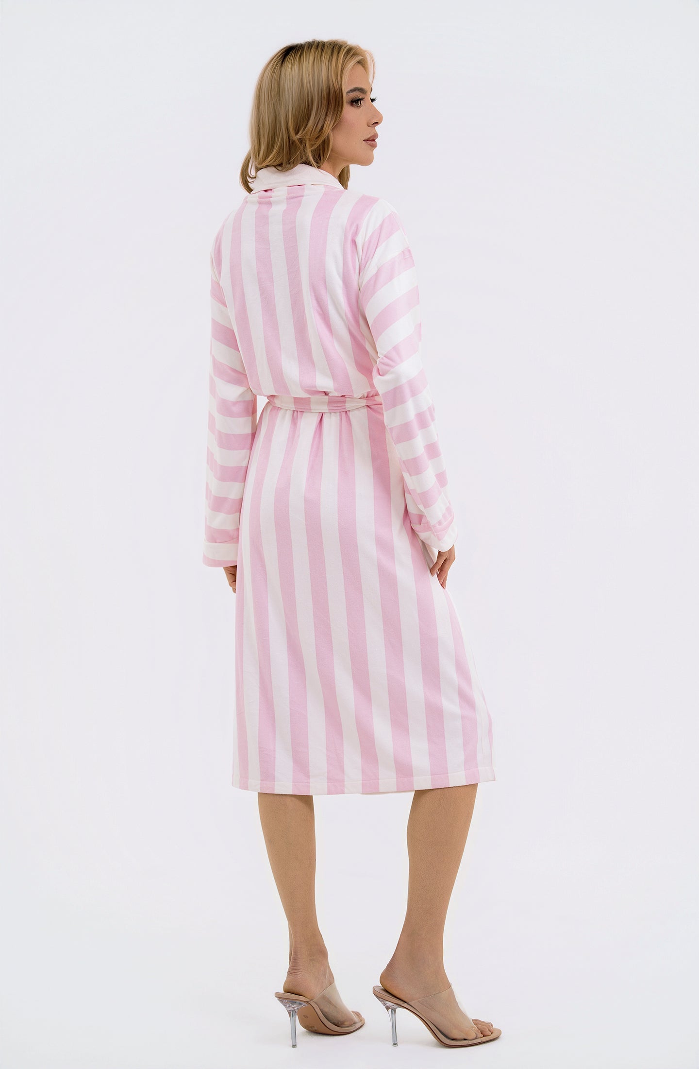 Cabana Pink Long Robe | Luxury Striped Resort Robe