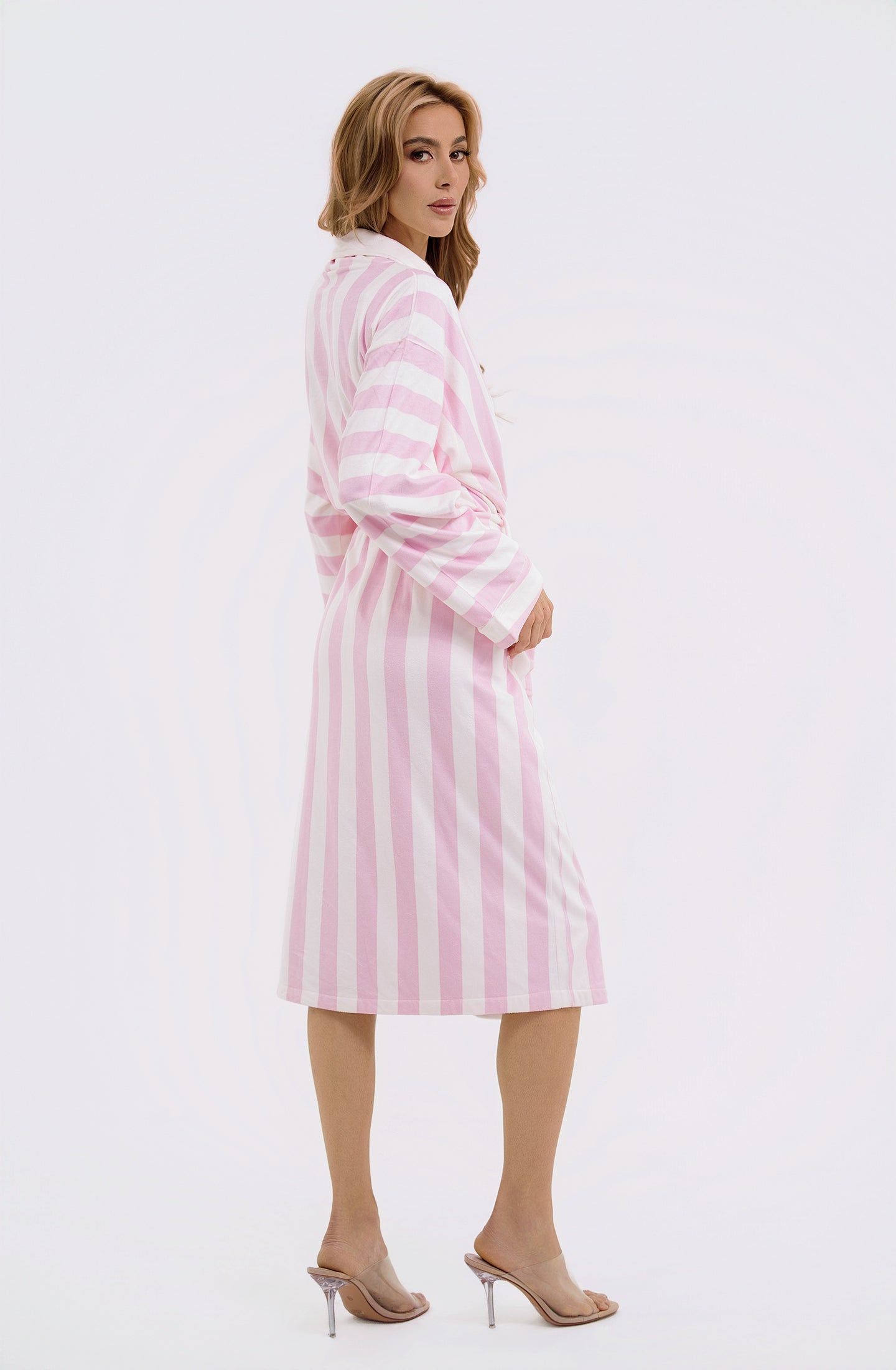 Cabana Pink Long Robe | Luxury Striped Resort Robe