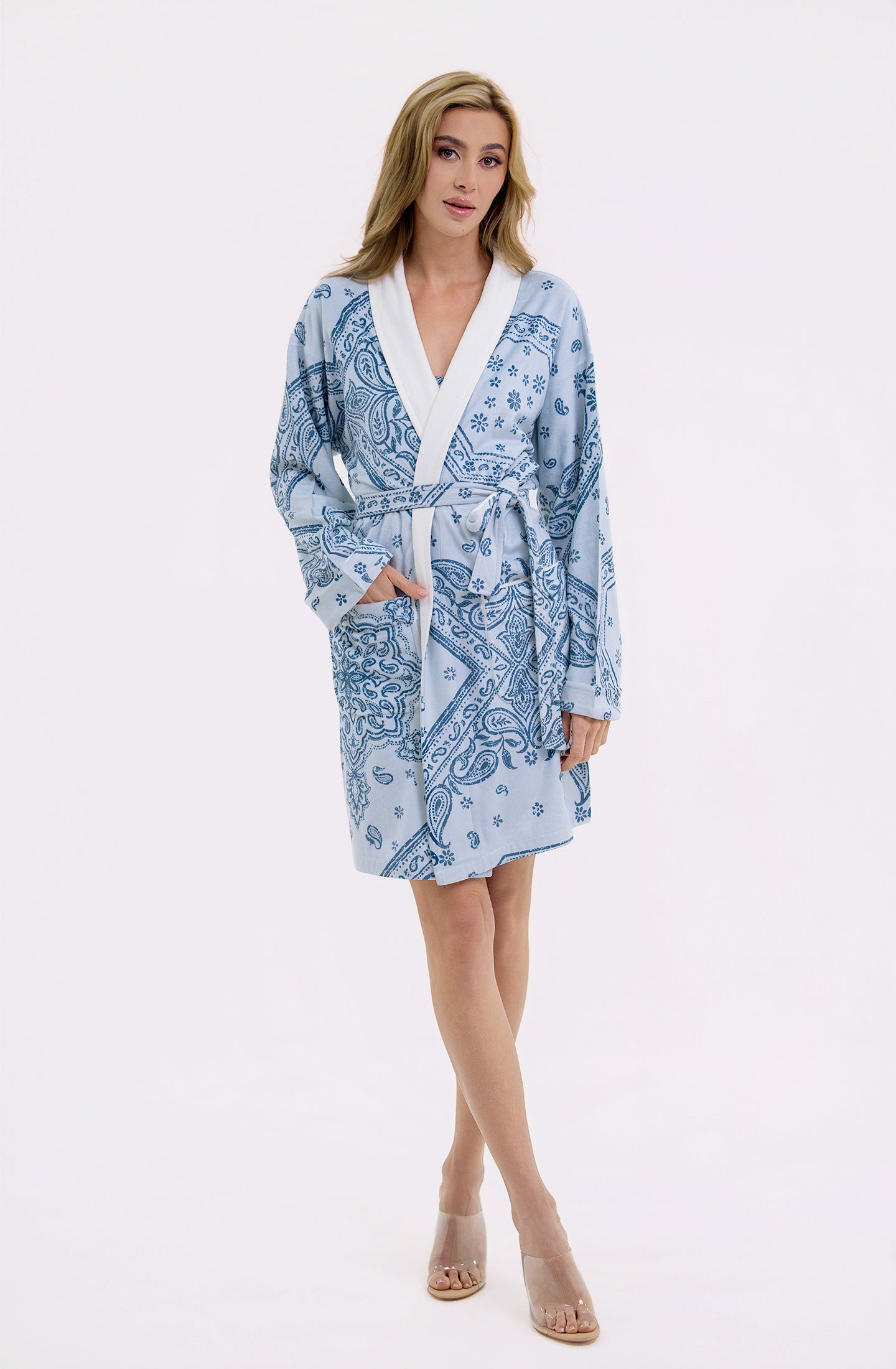 Bandana Azzura Short Robe| Luxury Blue Short Robe