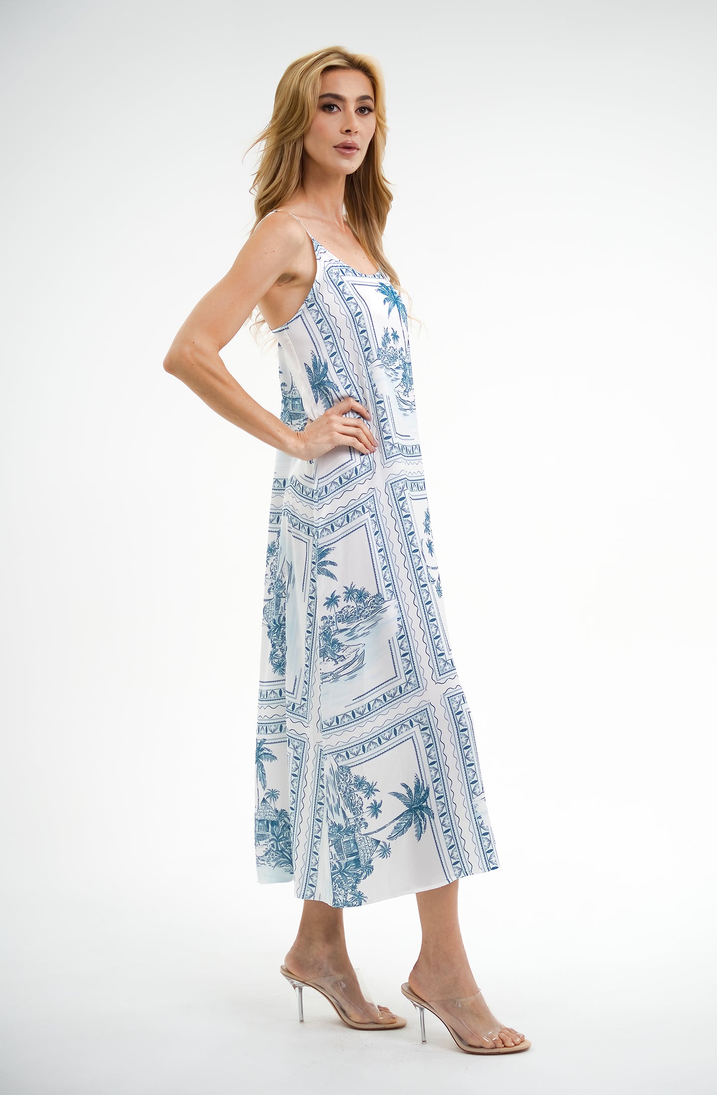 Bungalow Blue Long Chemise | Luxury Tropical Toile Sleepwear