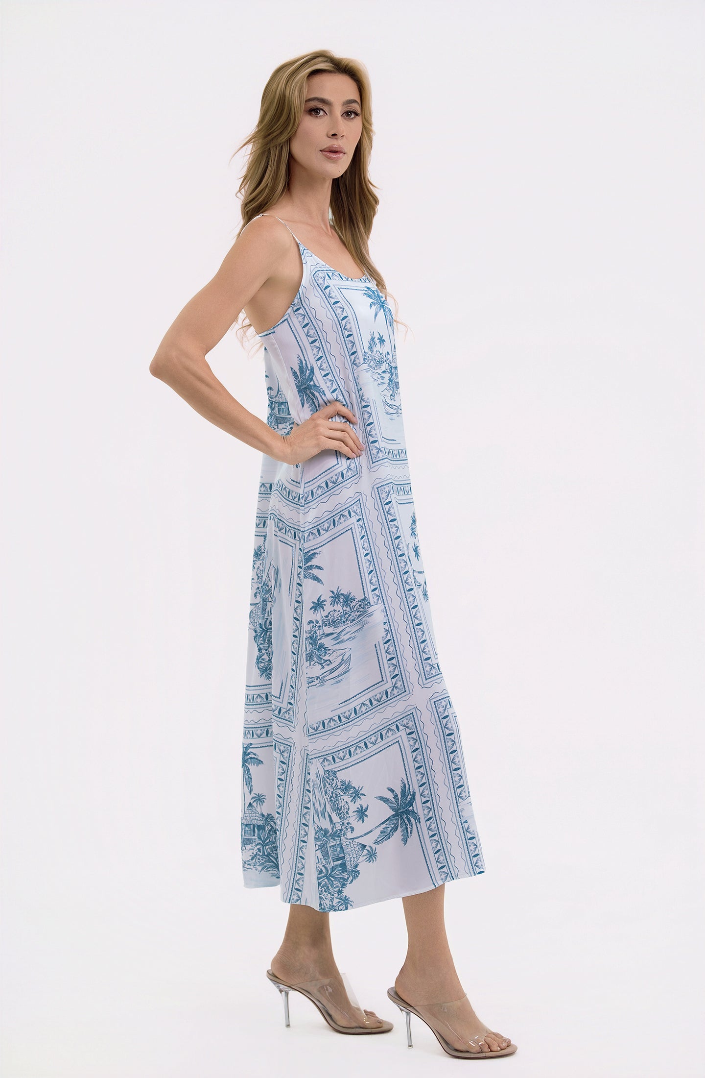 Bungalow Blue Long Chemise | Luxury Tropical Toile Sleepwear