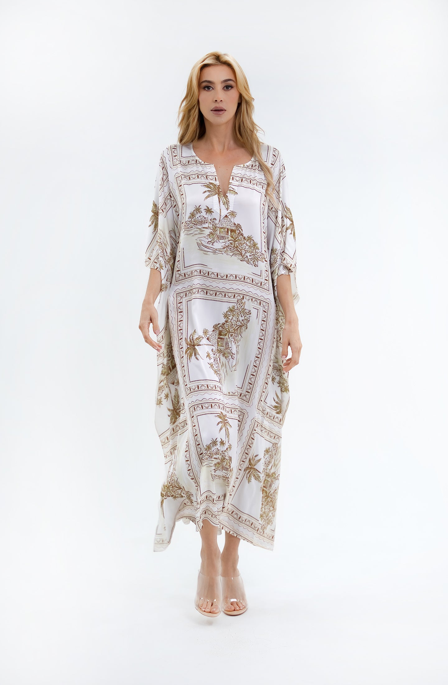 Bungalow Gold Long Caftan | Luxury Tropical Resort Caftan