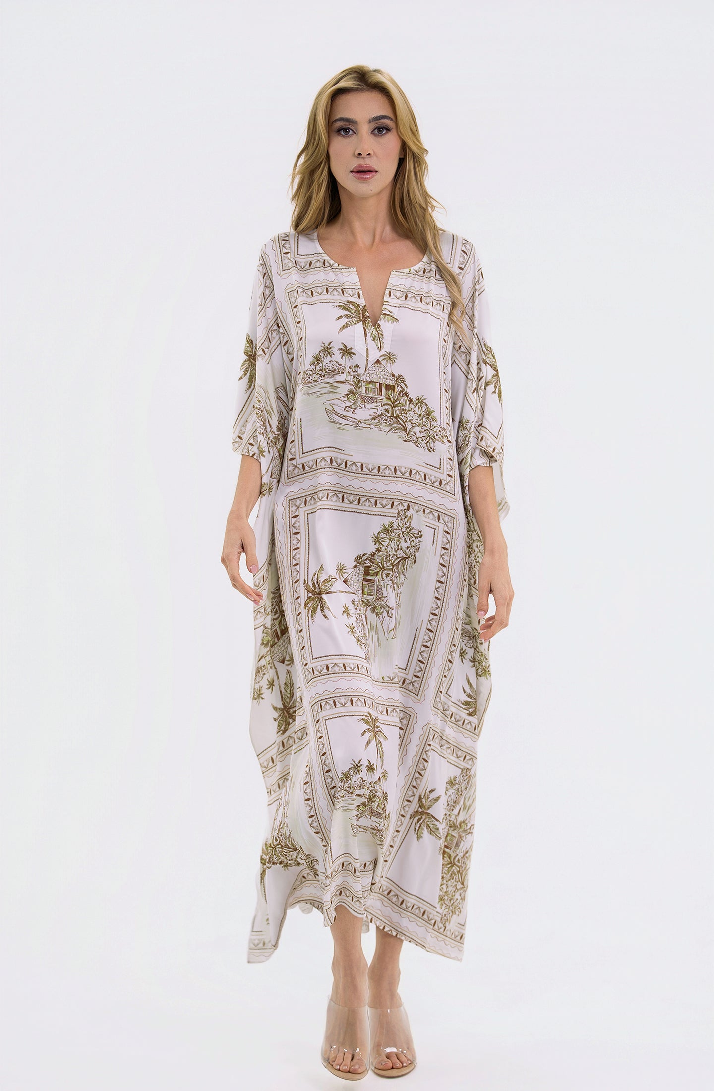 Bungalow Golden Brown Long Caftan | Luxury Tropical Resort Caftan