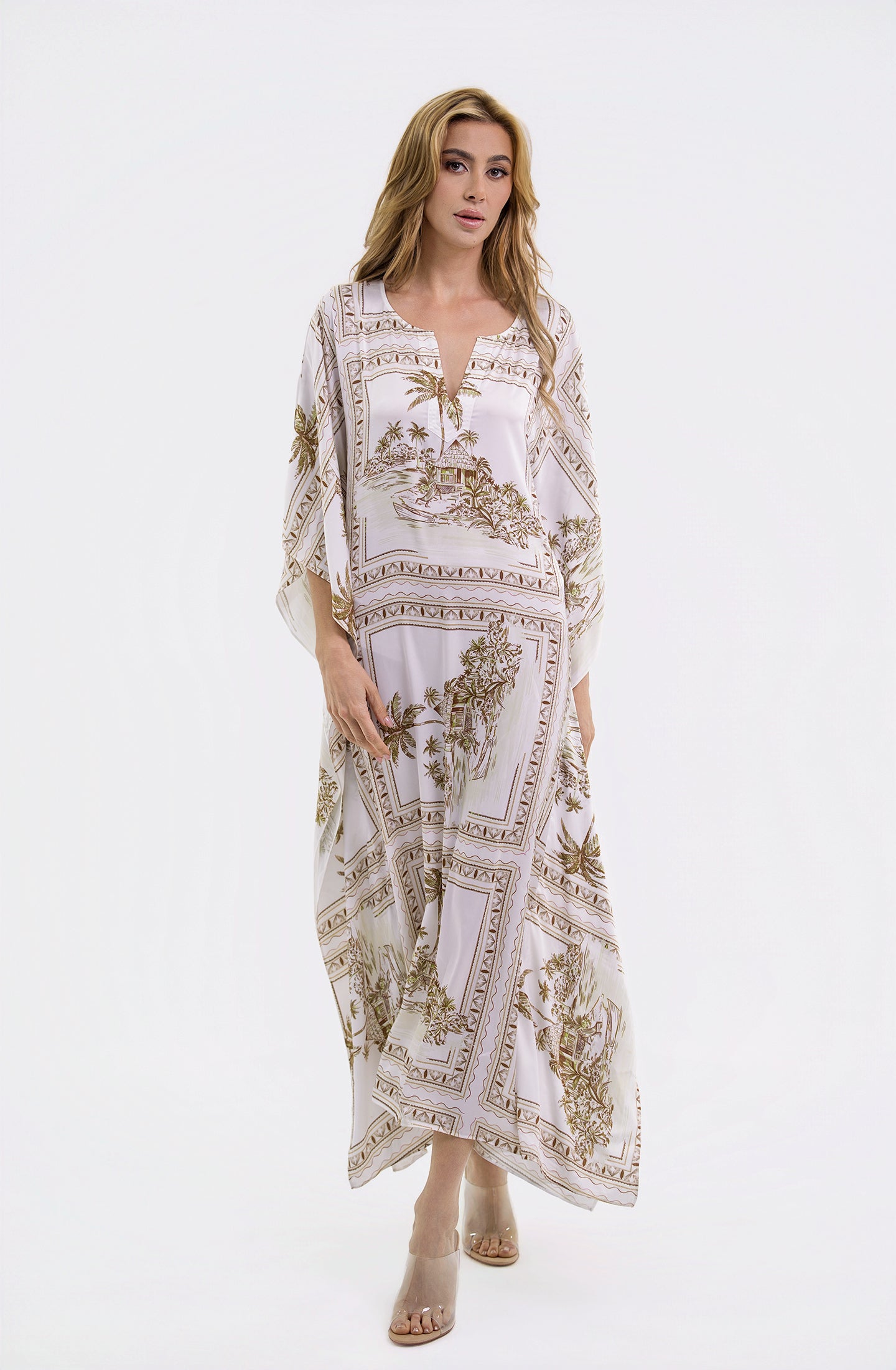 Bungalow Golden Brown Long Caftan | Luxury Tropical Resort Caftan