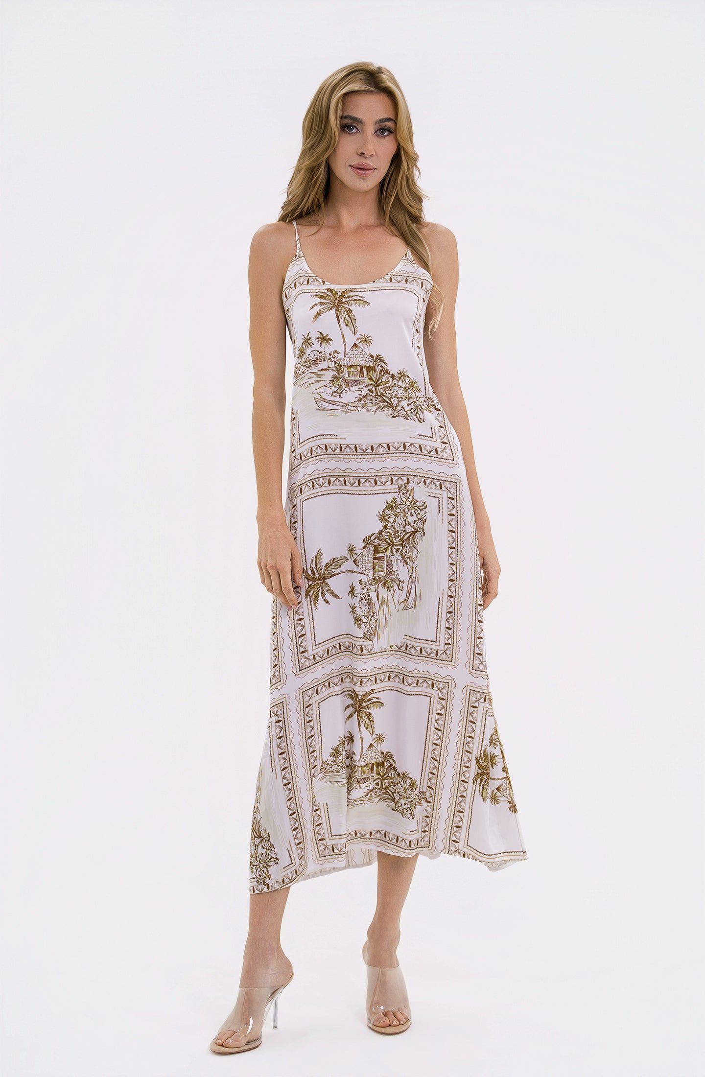 Bungalow Golden Brown Long Chemise | Luxury Tropical Toile Sleepwear