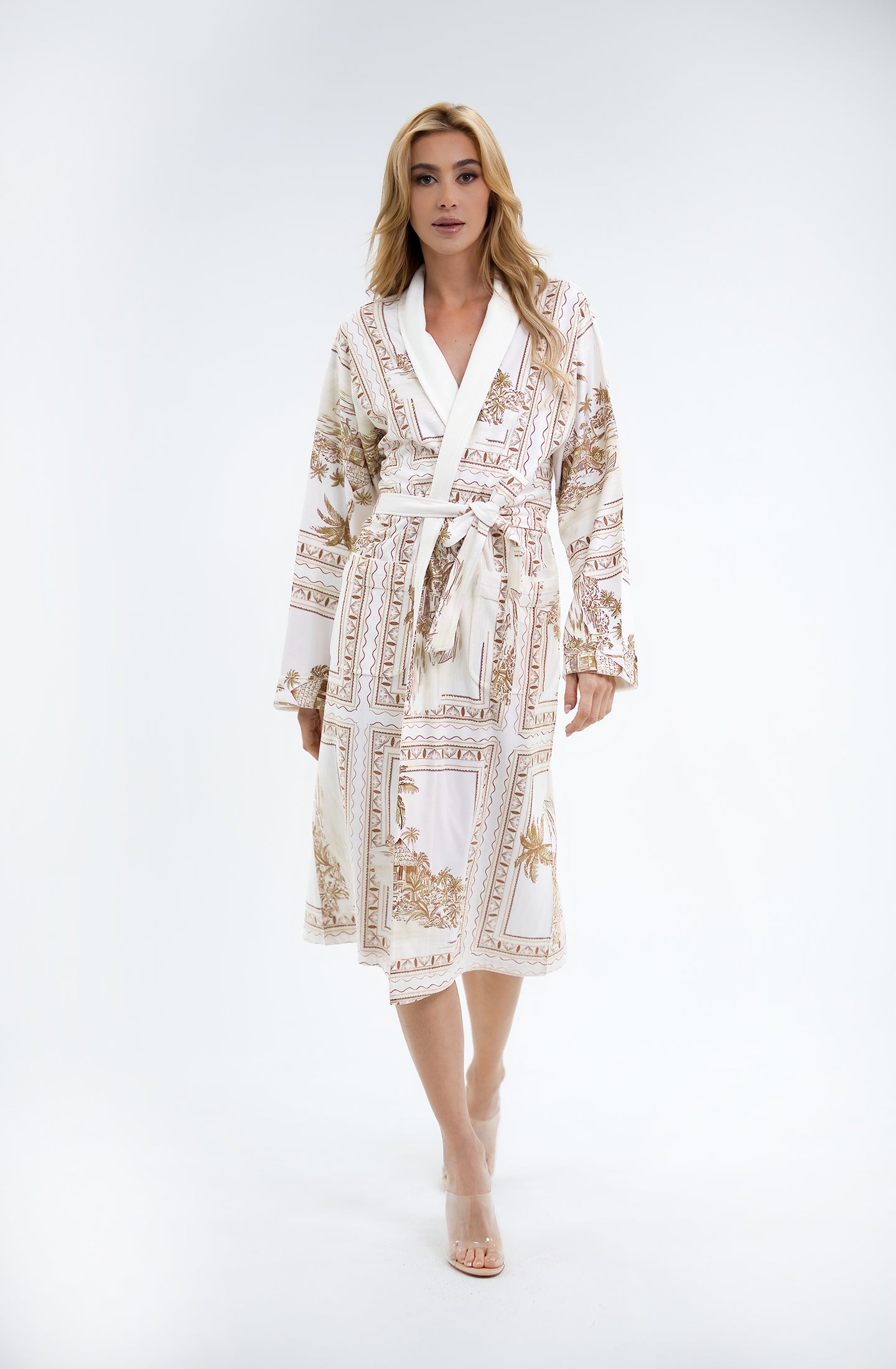 Bungalow Gold Long Robe | Luxury Tropical Toile Resort Robe