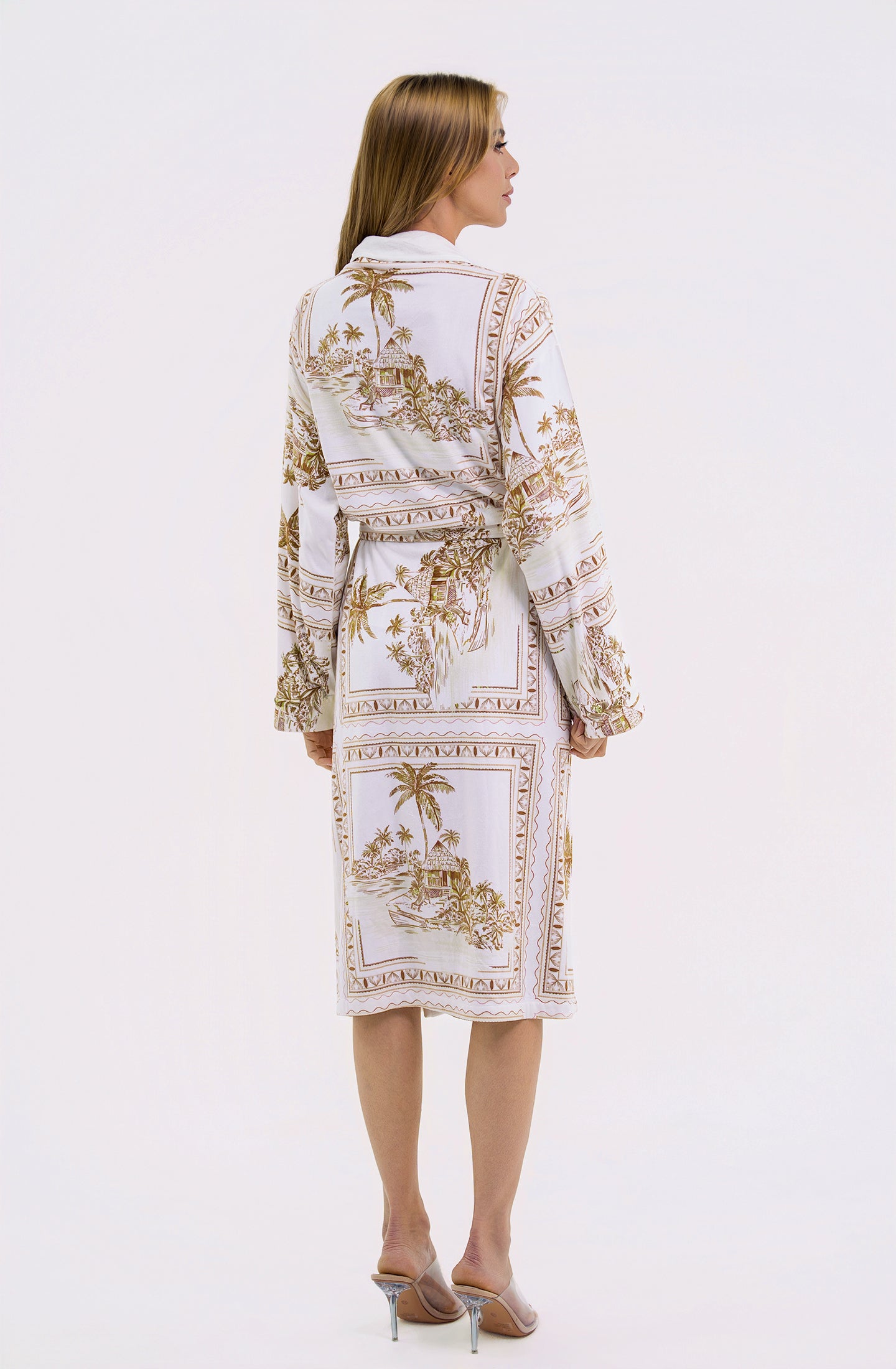 Bungalow Golden Brown Long Robe | Luxury Tropical Toile Resort Robe