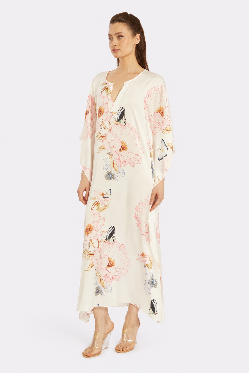 Florenza Long Caftan – Floral & Butterfly