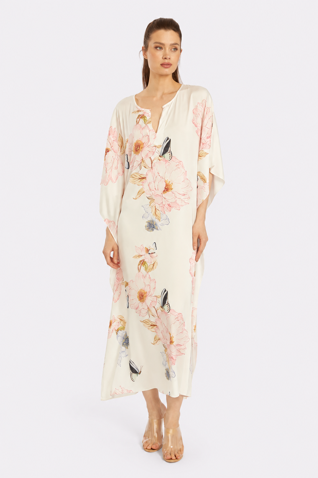 Florenza Long Caftan – Floral & Butterfly