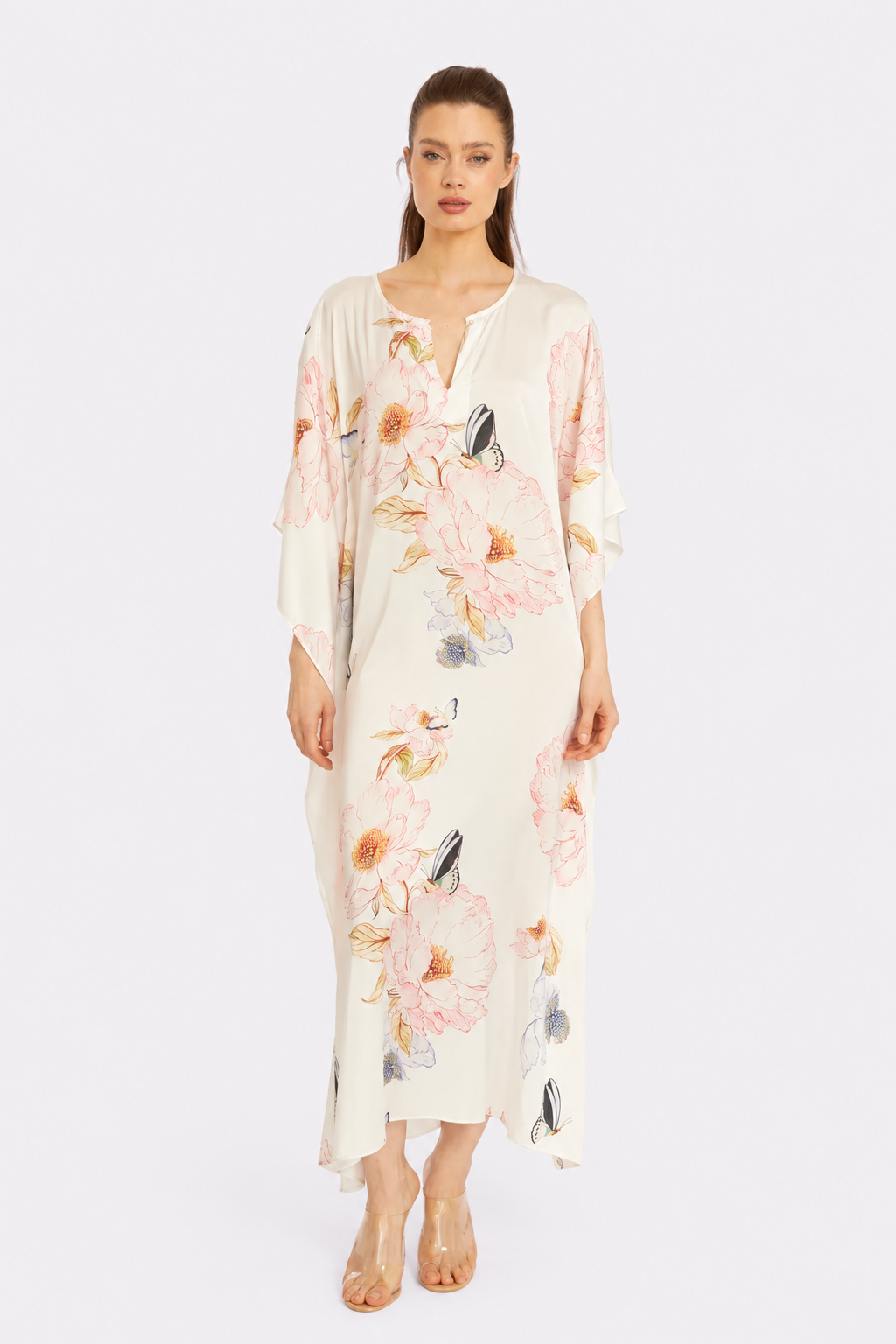 Florenza Long Caftan – Floral & Butterfly