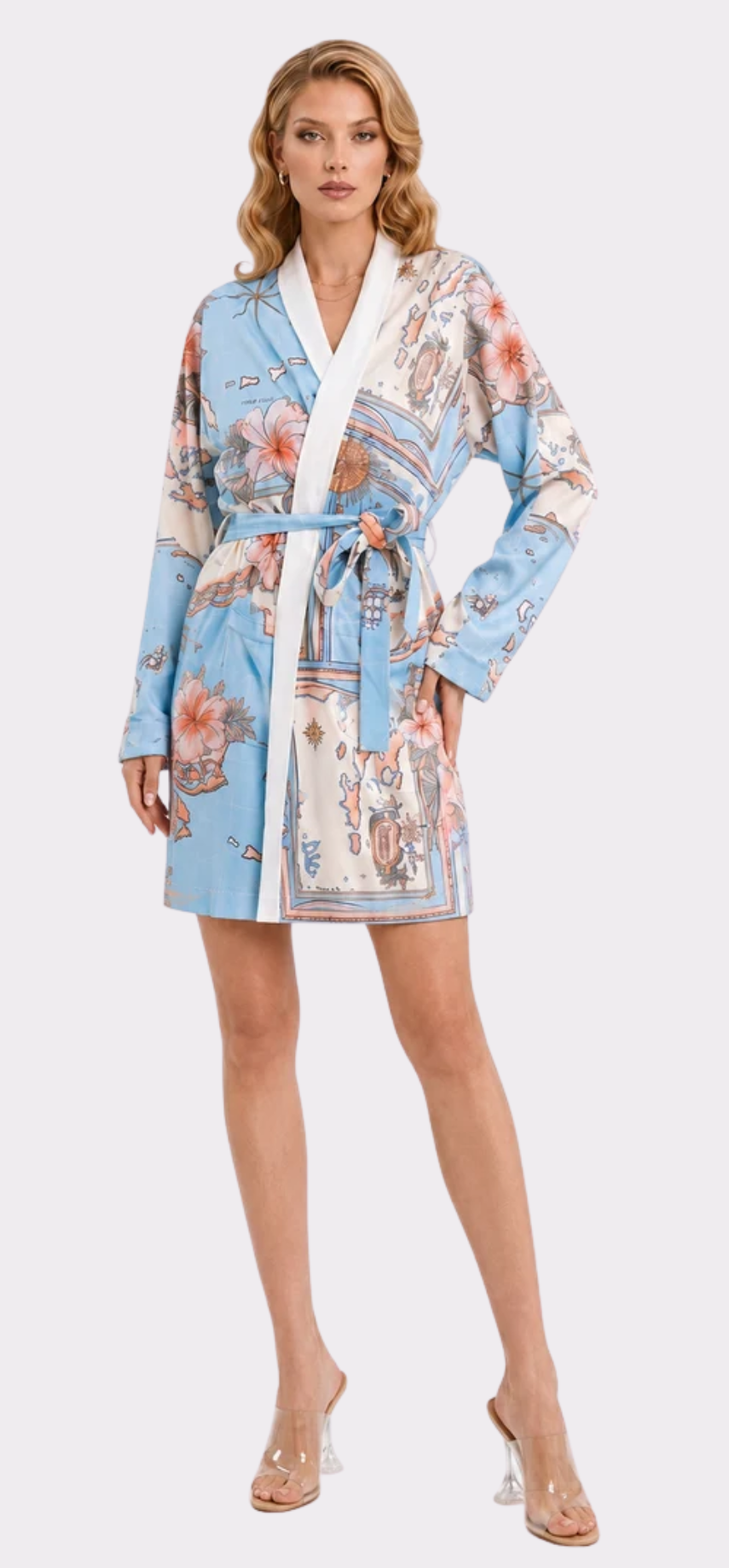Les Îles Caraïbes Poly-Silk Short Kimono Robe